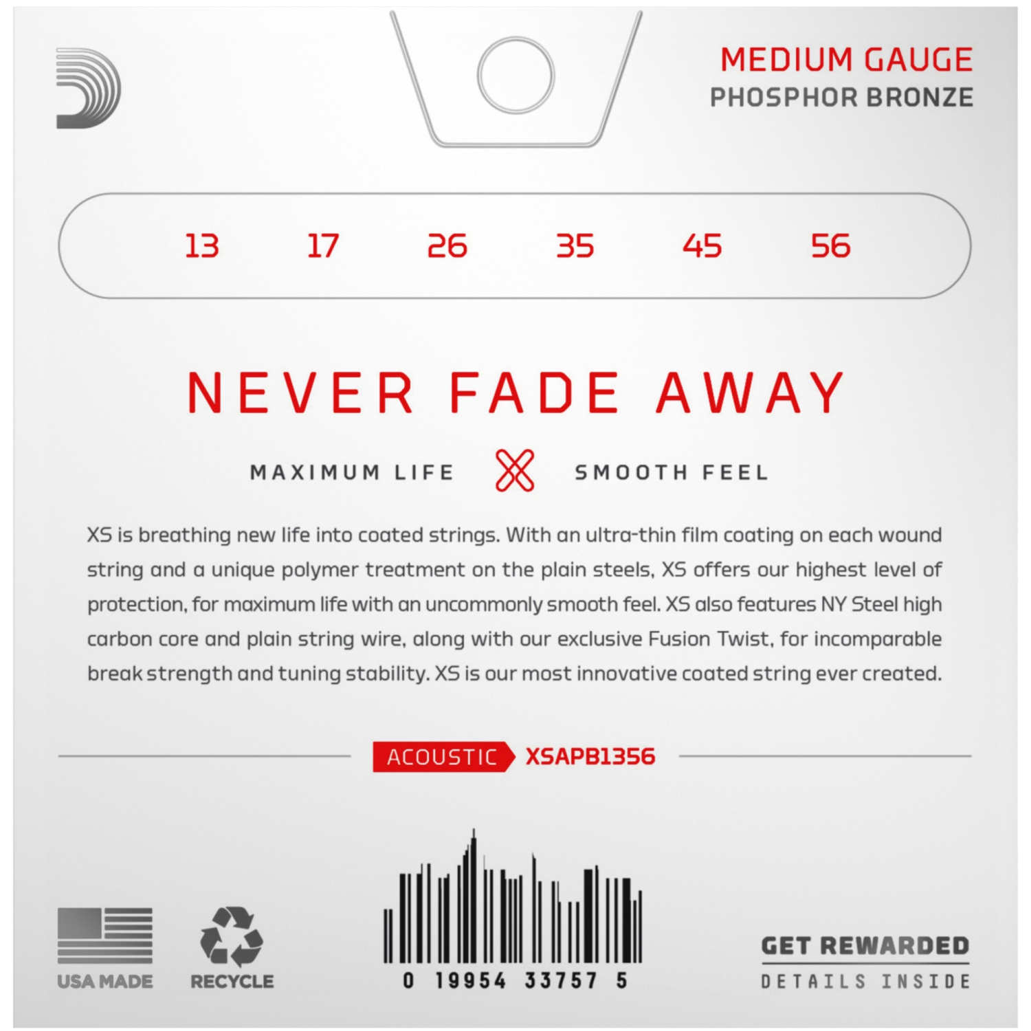 D'Addario XS Phosphor Bronze Acoustic Guitar Strings - Medium 13-56