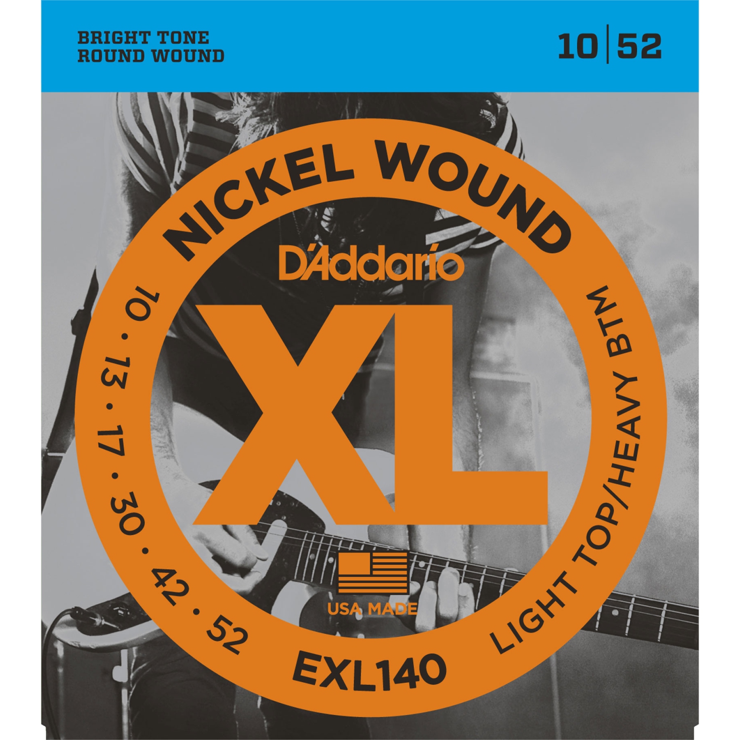 Cordes de guitare électrique bobinées en nickel EXL140 XL d'Addario - Light Top/Heavy Bottom 10-52