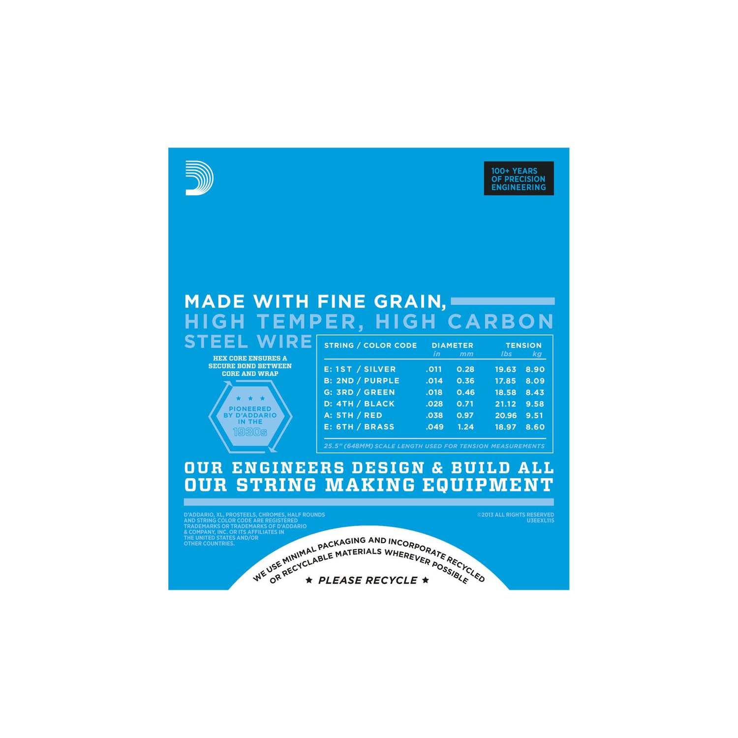 Cordes de guitare électrique bobinées en nickel EXL115 XL d'Addario - moyen/blues-Jazz Rock 11-49