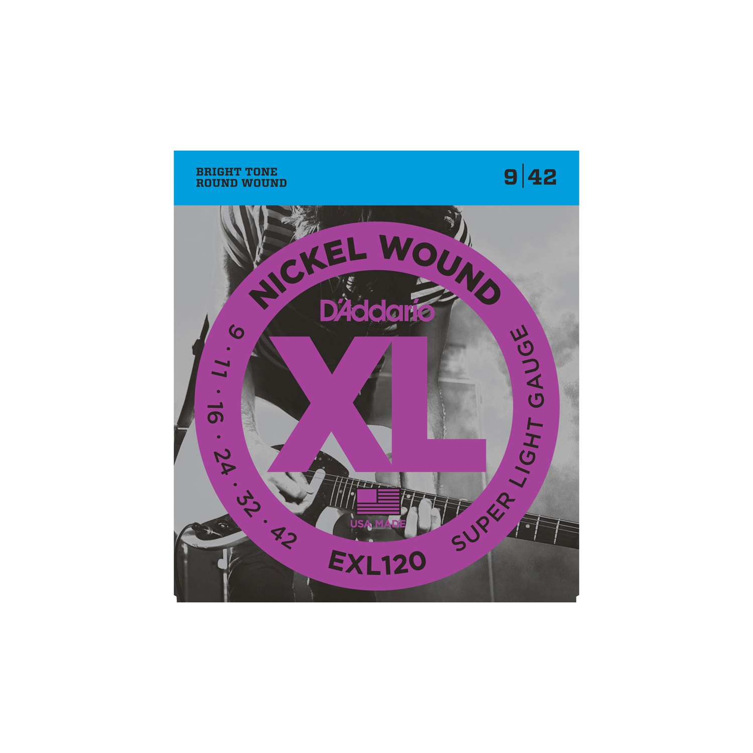 Cordes de guitare électrique bobinées en nickel EXL120 XL d'Addario - Super Light 9-42