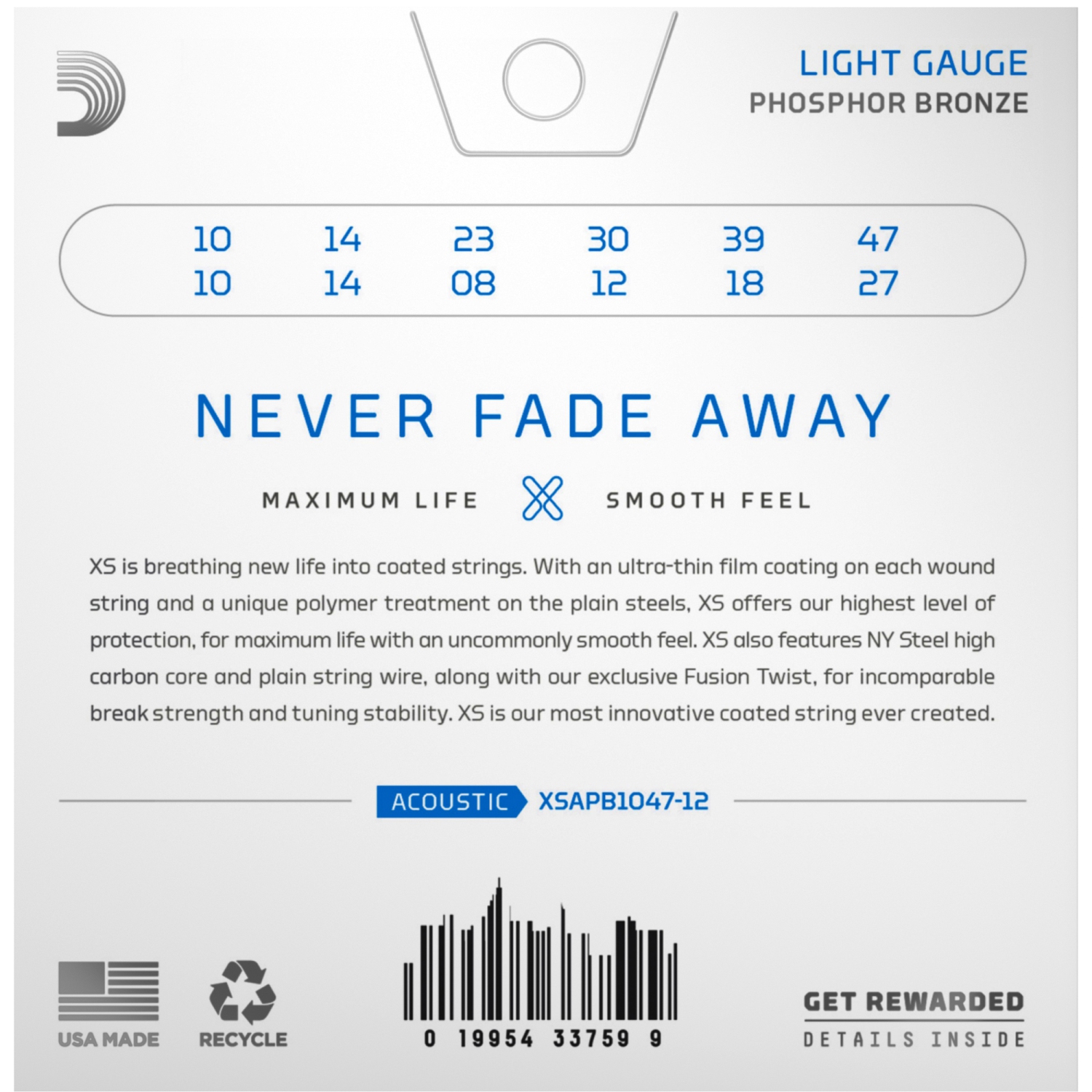 D'Addario XS Phosphor Bronze 12-String Acoustic Guitar Strings - Light 10-47