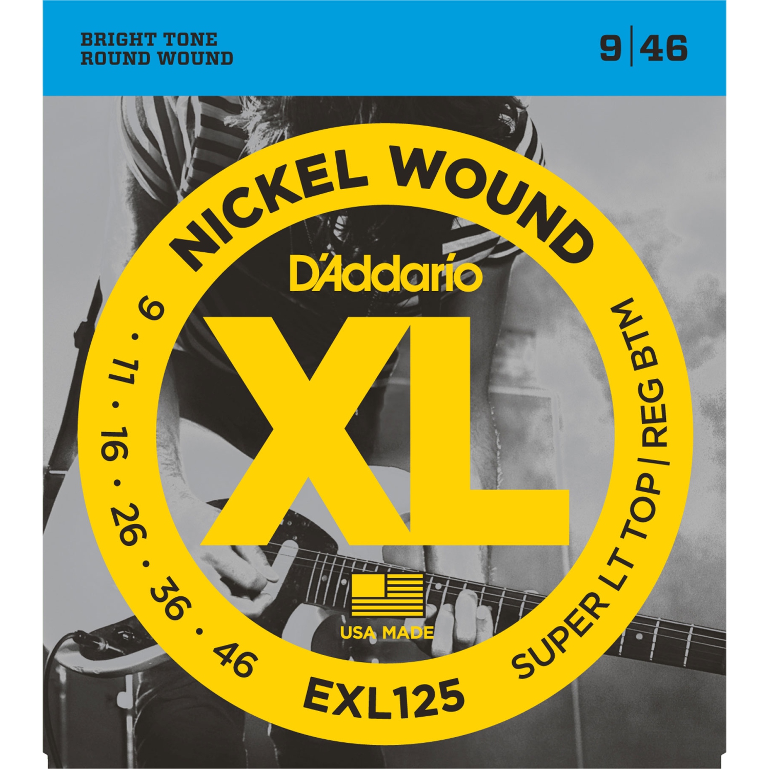 Cordes de guitare électrique bobinées en nickel EXL125 XL d'Addario - Super Light Top/Regular Bottom 9-46
