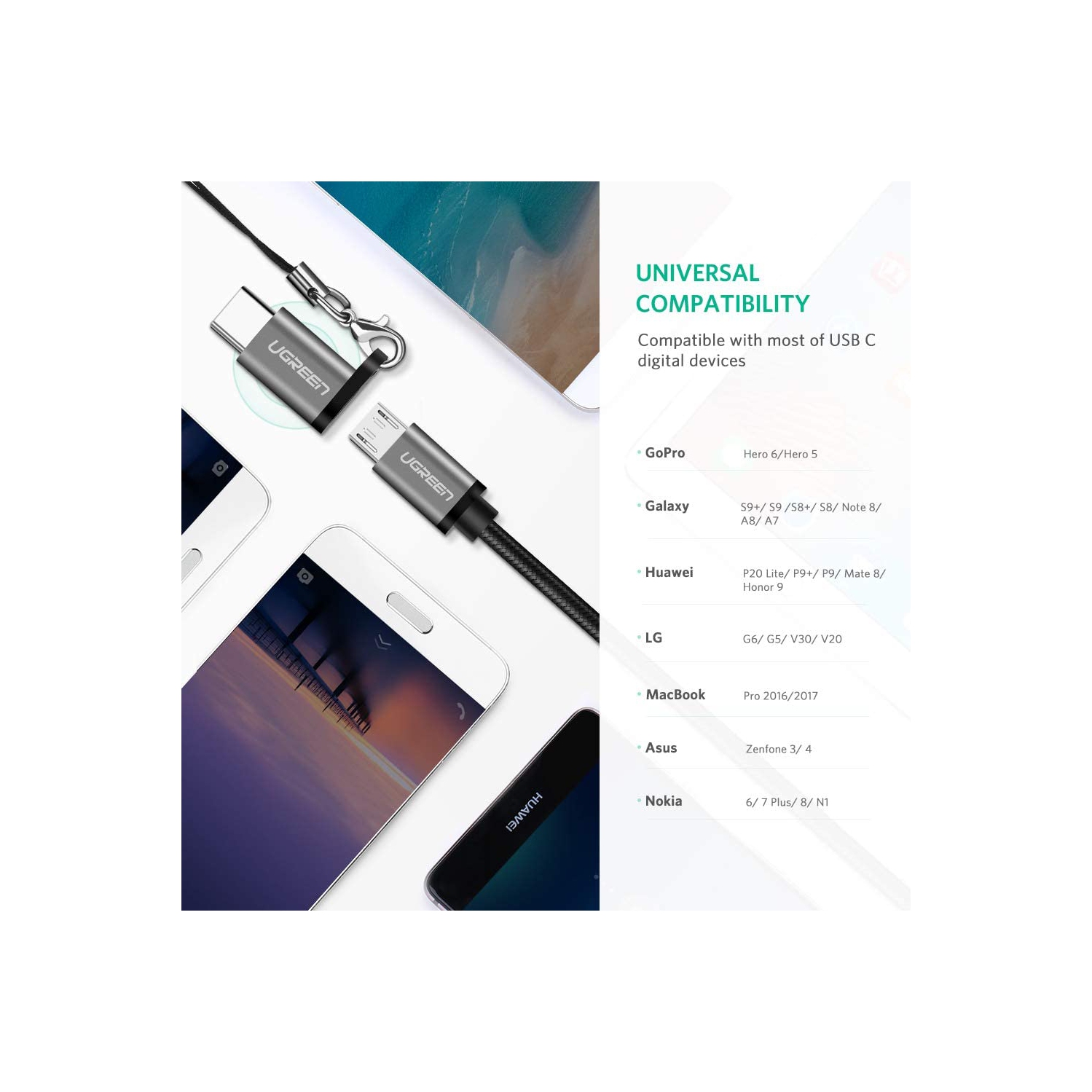 Adaptateur USB C vers micro USB OTG type C mâle et femelle... UGREEN