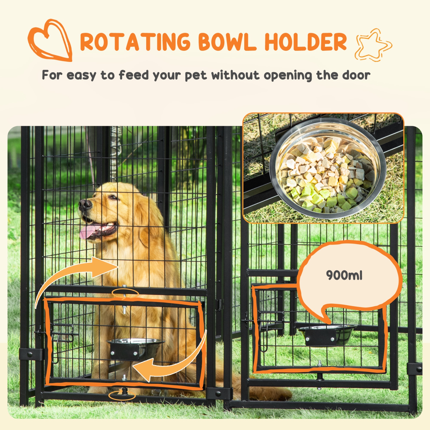 PawHut Outdoor Dog Kennel, Run, Large Wire Steel Fence, Lockable Pet Playpen Enclosure, with Water-, UV-Resistant Canopy Top, Door, Rotating Bowl