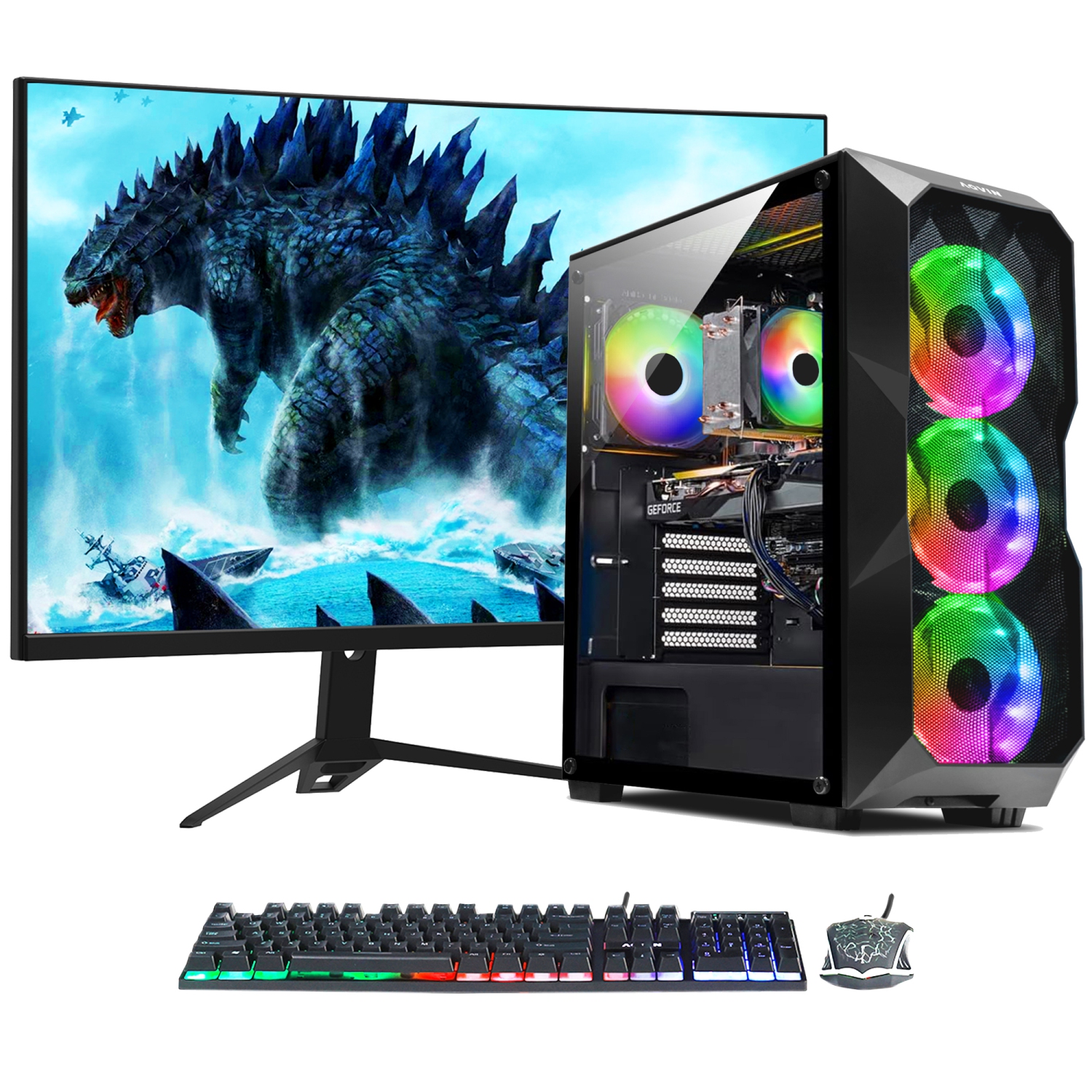Gaming PC AQVIN AQB70 Desktop Computer Tower| New 27-inch Curved Gaming Monitor| Intel Core i7 CPU upto 4.00GHz| 32GB RAM| 2TB SSD| GeForce RTX 3050 GPU| Windows 10 Pro| WIFI Ready