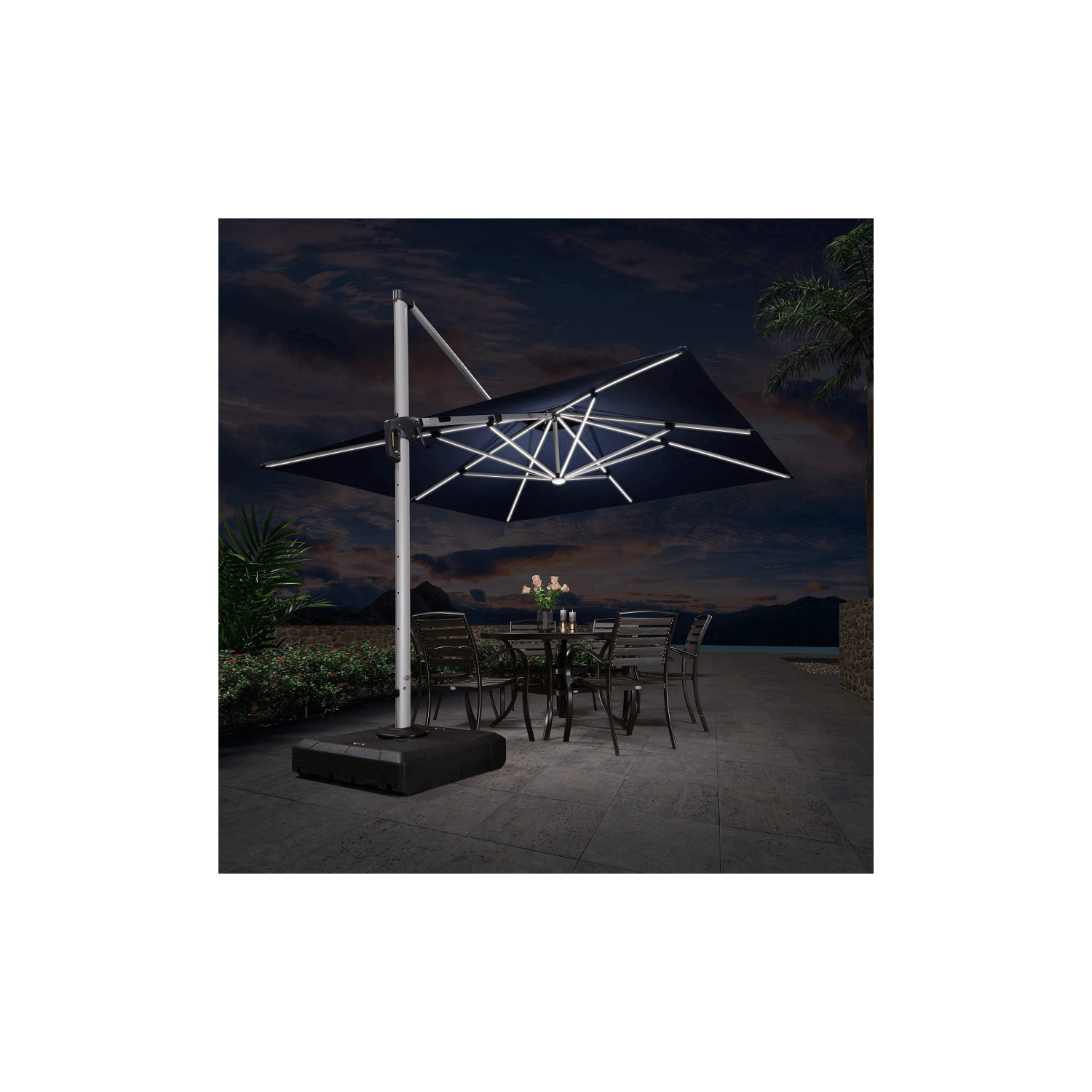 PURPLE LEAF 11ft Solar Powered LED Square Double Top Patio Umbrella Offset Hanging Umbrella Garden Umbrella, Navy Blue