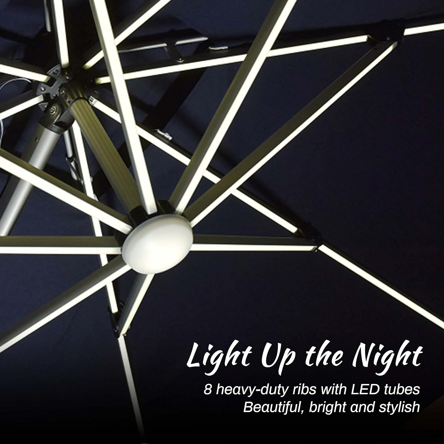 PURPLE LEAF 11ft Solar Powered LED Square Double Top Patio Umbrella Offset Hanging Umbrella Garden Umbrella, Beige