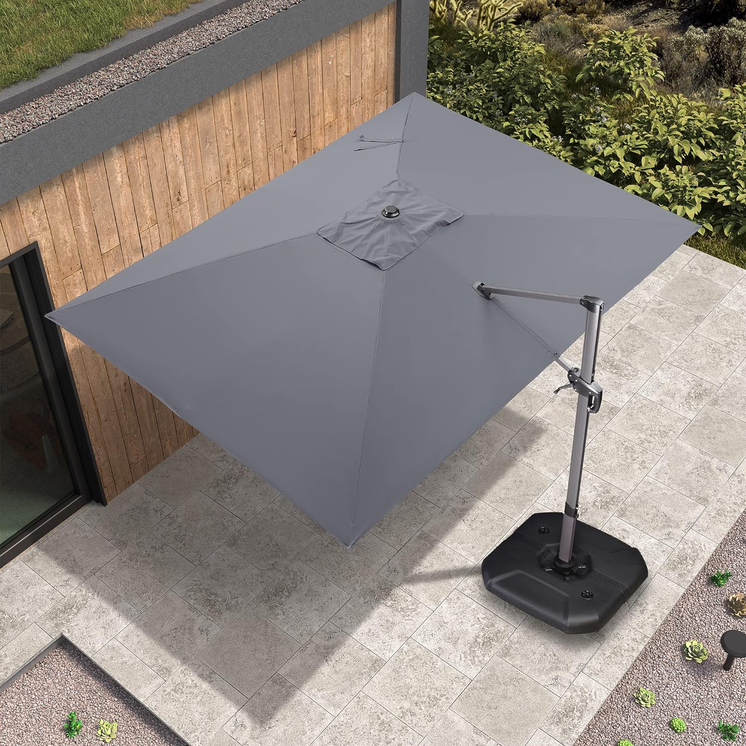 PURPLE LEAF 9 ft x 11.5 ft Aluminum 360-degree Rotation Offset Cantilever Umbrella Patio Outdoor Umbrella for Garden Deck Pool Patio, Gray