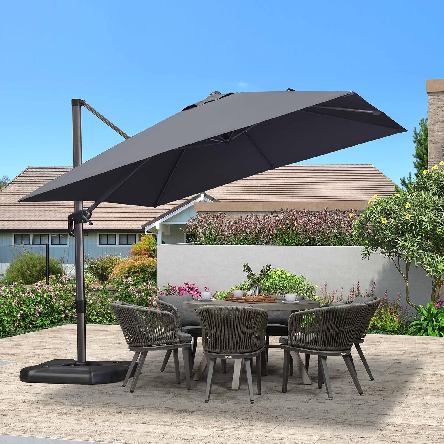 PURPLE LEAF 10 ft Square Aluminum 360-degree Rotation Offset Cantilever Umbrella Patio Outdoor Umbrella for Garden Deck Pool Patio, Gray