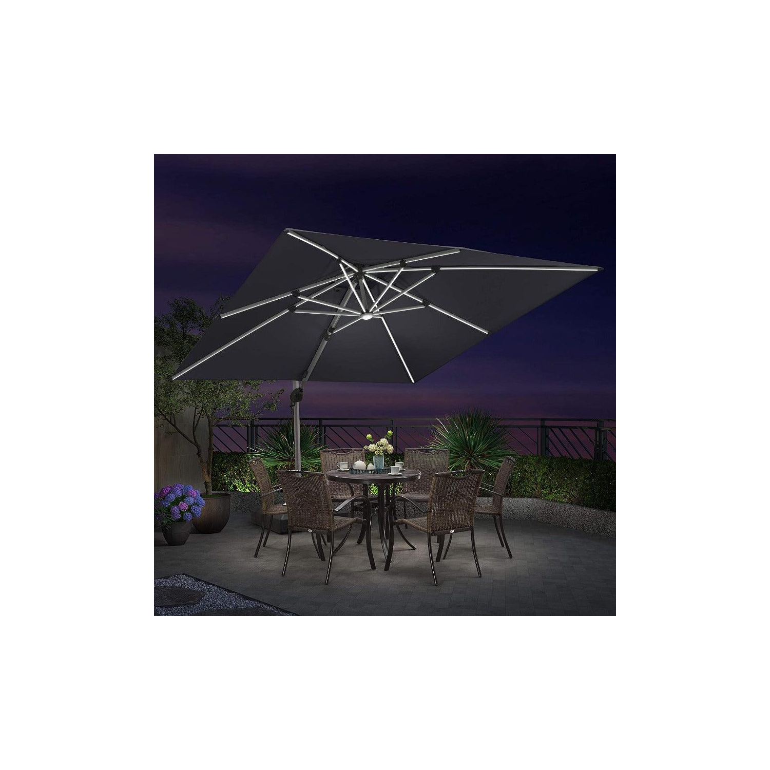 PURPLE LEAF 11ft Solar Powered LED Square Double Top Patio Umbrella Offset Hanging Umbrella Garden Umbrella, Gray