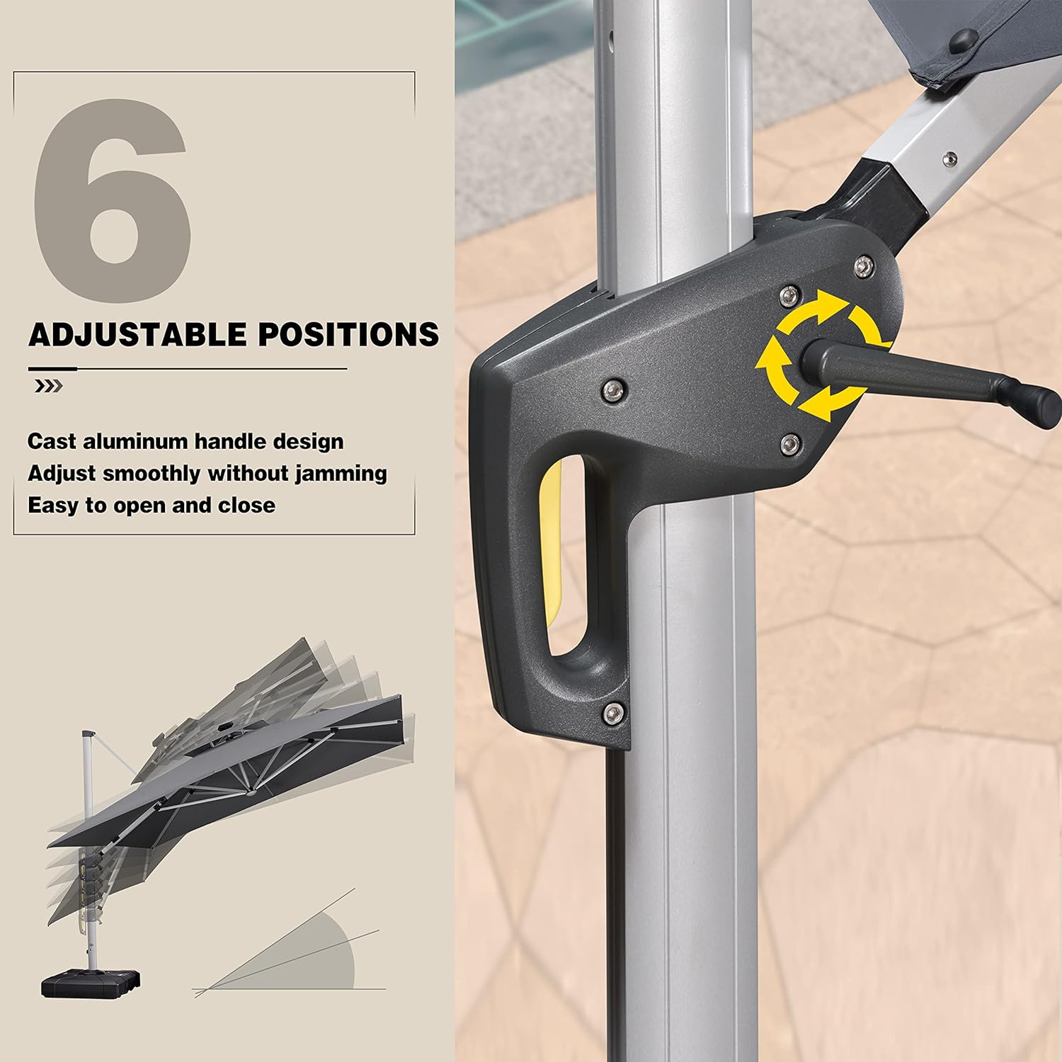 PURPLE LEAF 10ft Solar Powered LED Square Double Top Patio Umbrella Offset Hanging Umbrella Garden Umbrella, Gray