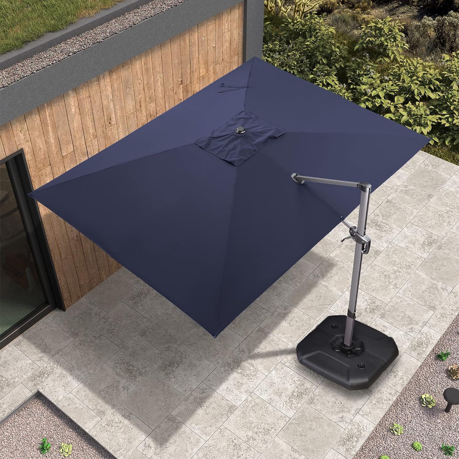 PURPLE LEAF 9 ft x 11.5 ft Aluminum 360-degree Rotation Offset Cantilever Umbrella Patio Outdoor Umbrella for Garden Deck Pool Patio, Navy Blue