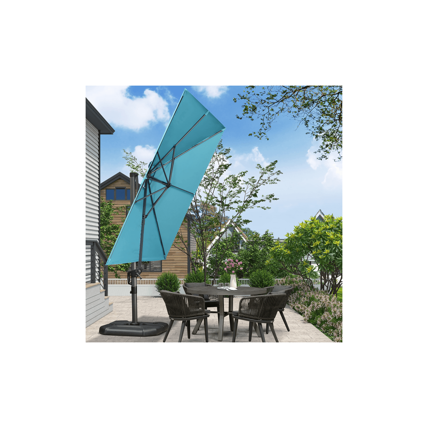 PURPLE LEAF 10 ft Square Aluminum 360-degree Rotation Offset Cantilever Umbrella Patio Outdoor Umbrella for Garden Deck Pool Patio, Turquoise Blue