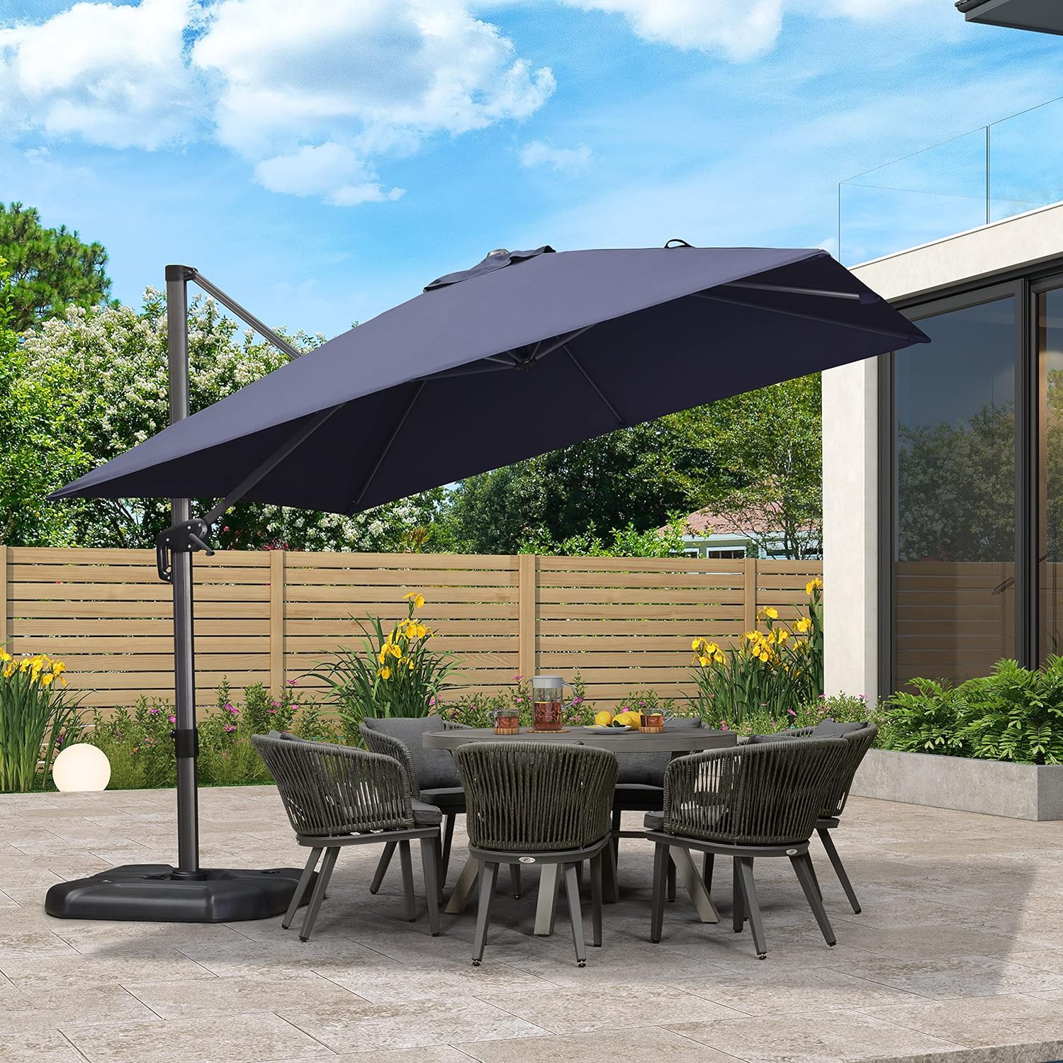 PURPLE LEAF 10 ft Square Aluminum 360-degree Rotation Offset Cantilever Umbrella Patio Outdoor Umbrella for Garden Deck Pool Patio, Navy Blue