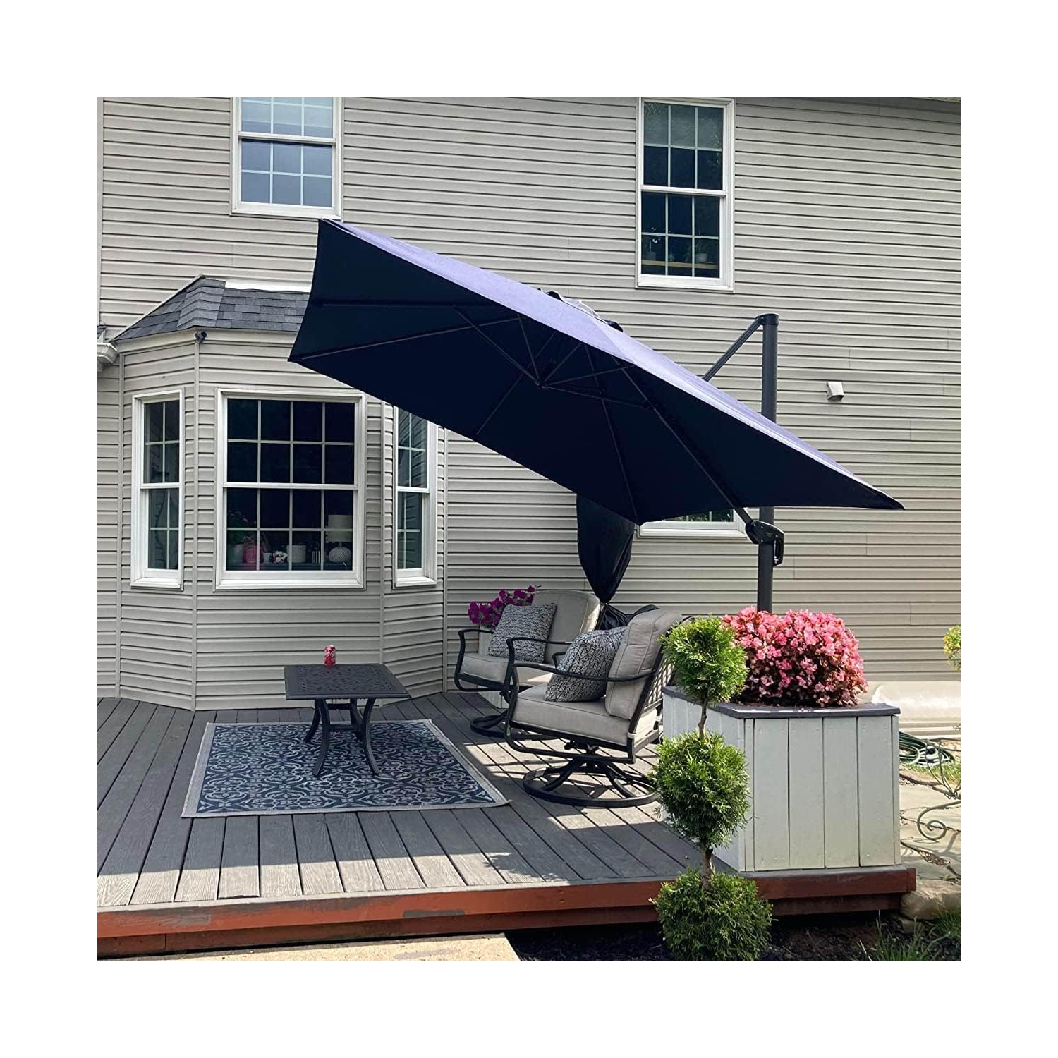 PURPLE LEAF 10 ft Square Aluminum 360-degree Rotation Offset Cantilever Umbrella Patio Outdoor Umbrella for Garden Deck Pool Patio, Navy Blue