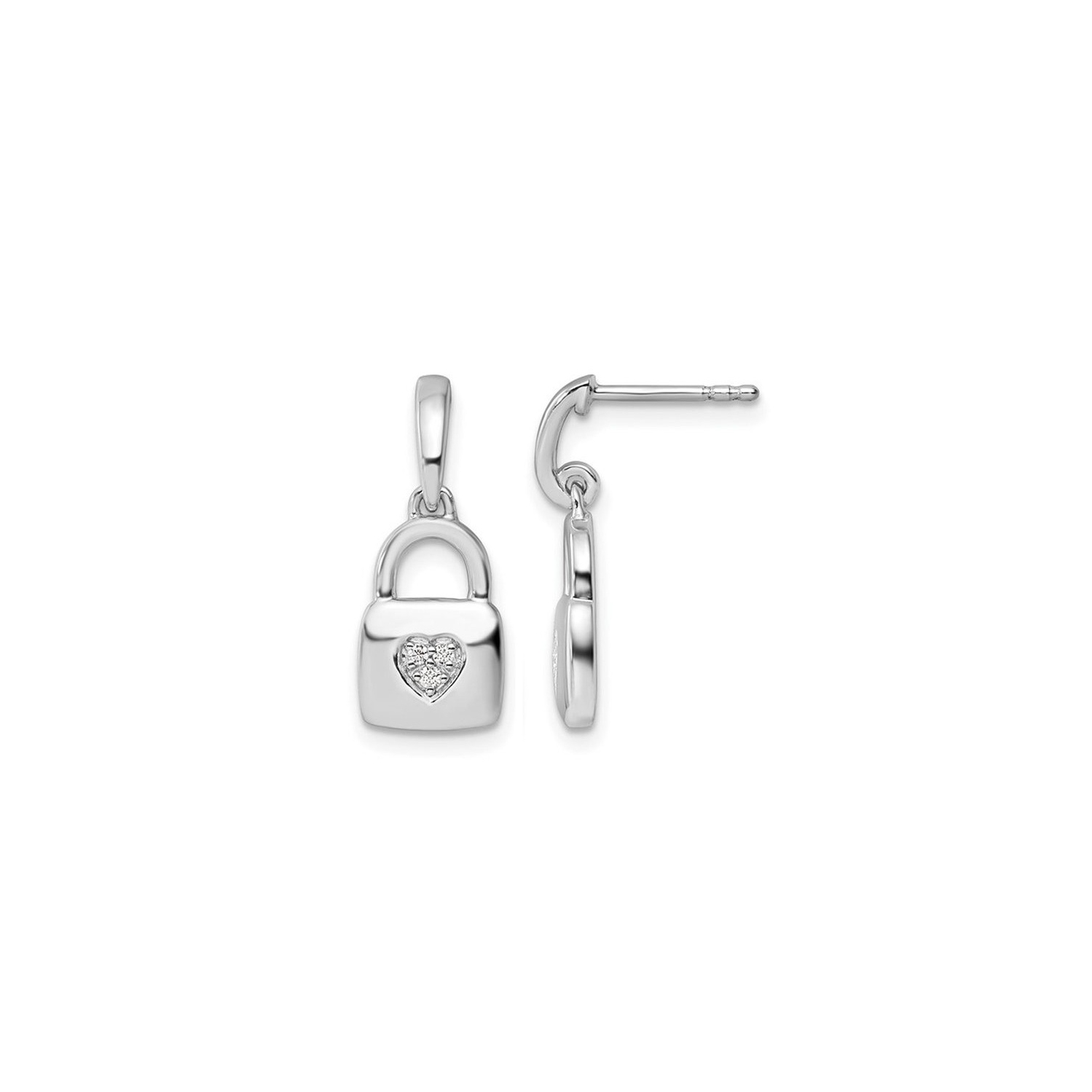 Sterling Silver Heart Lock Charm Dangle Post Earrings