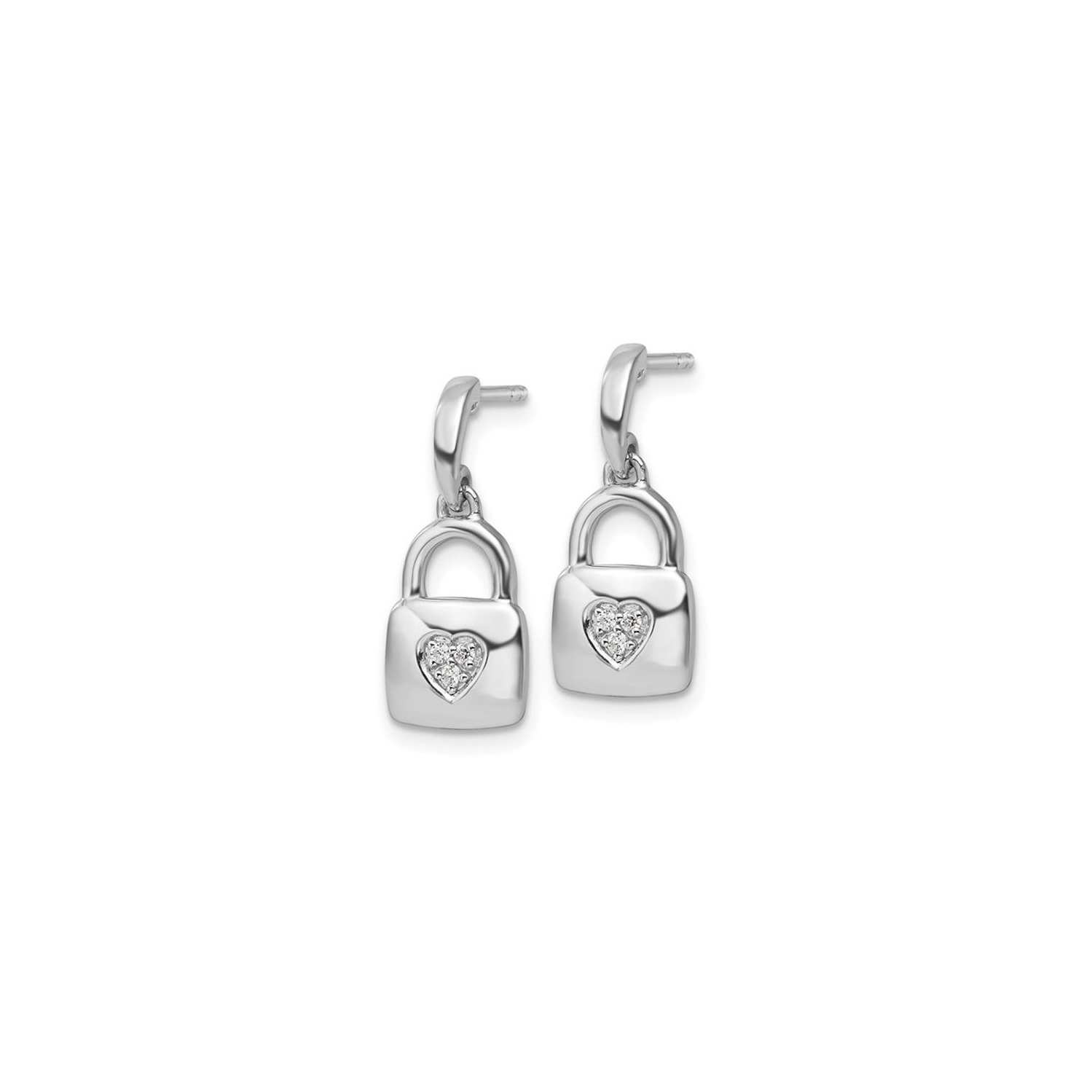 Sterling Silver Heart Lock Charm Dangle Post Earrings