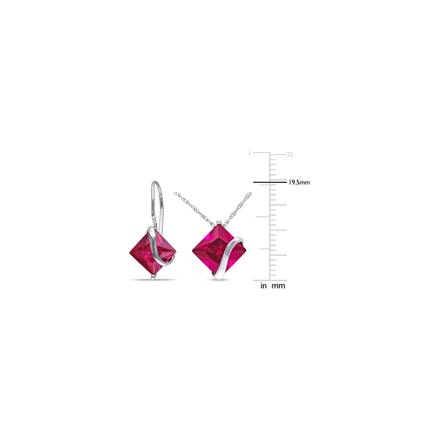 7.28 Carat Lab Created Ruby Earrings and Pendant Necklace Set in 10K White Gold