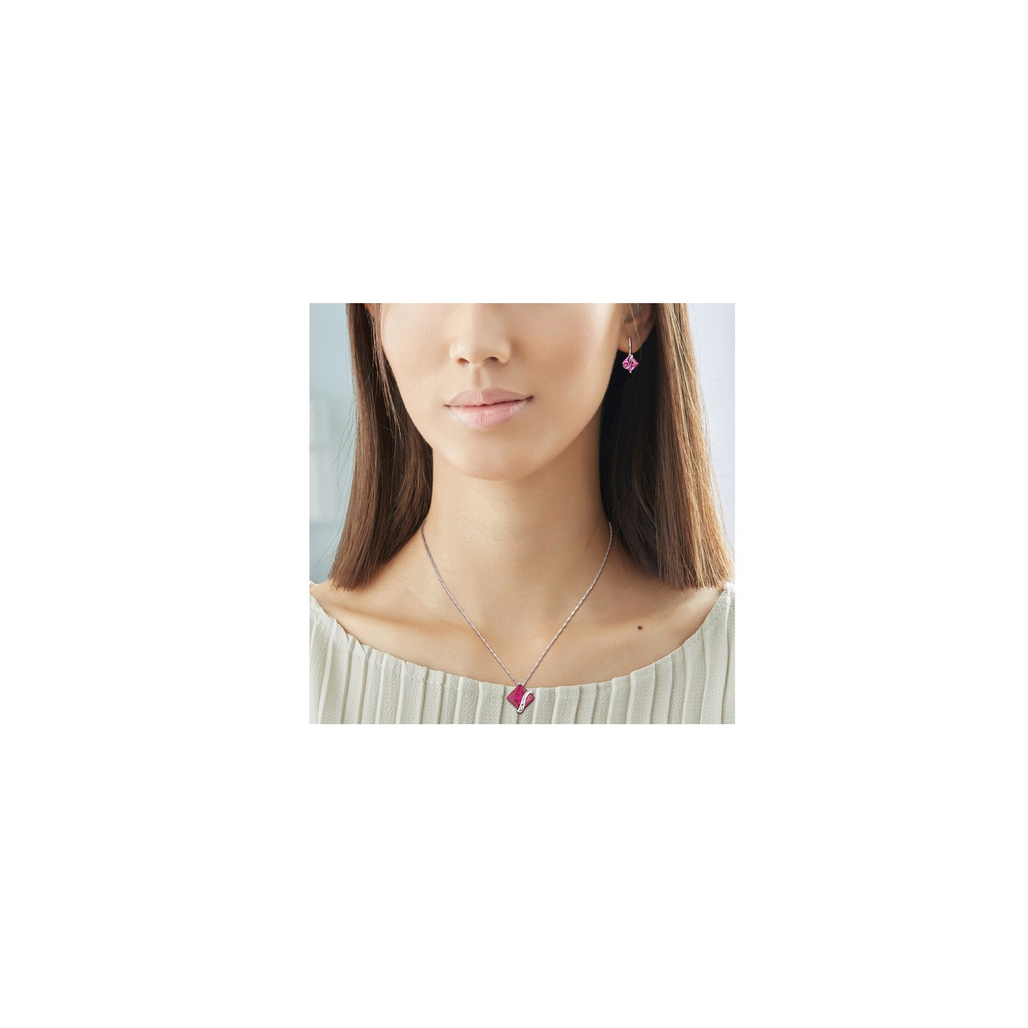 7.28 Carat Lab Created Ruby Earrings and Pendant Necklace Set in 10K White Gold