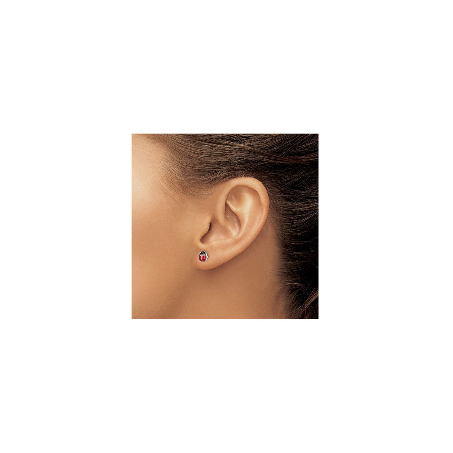 Sterling Silver Post Earrings with Enameled Lady Bugs