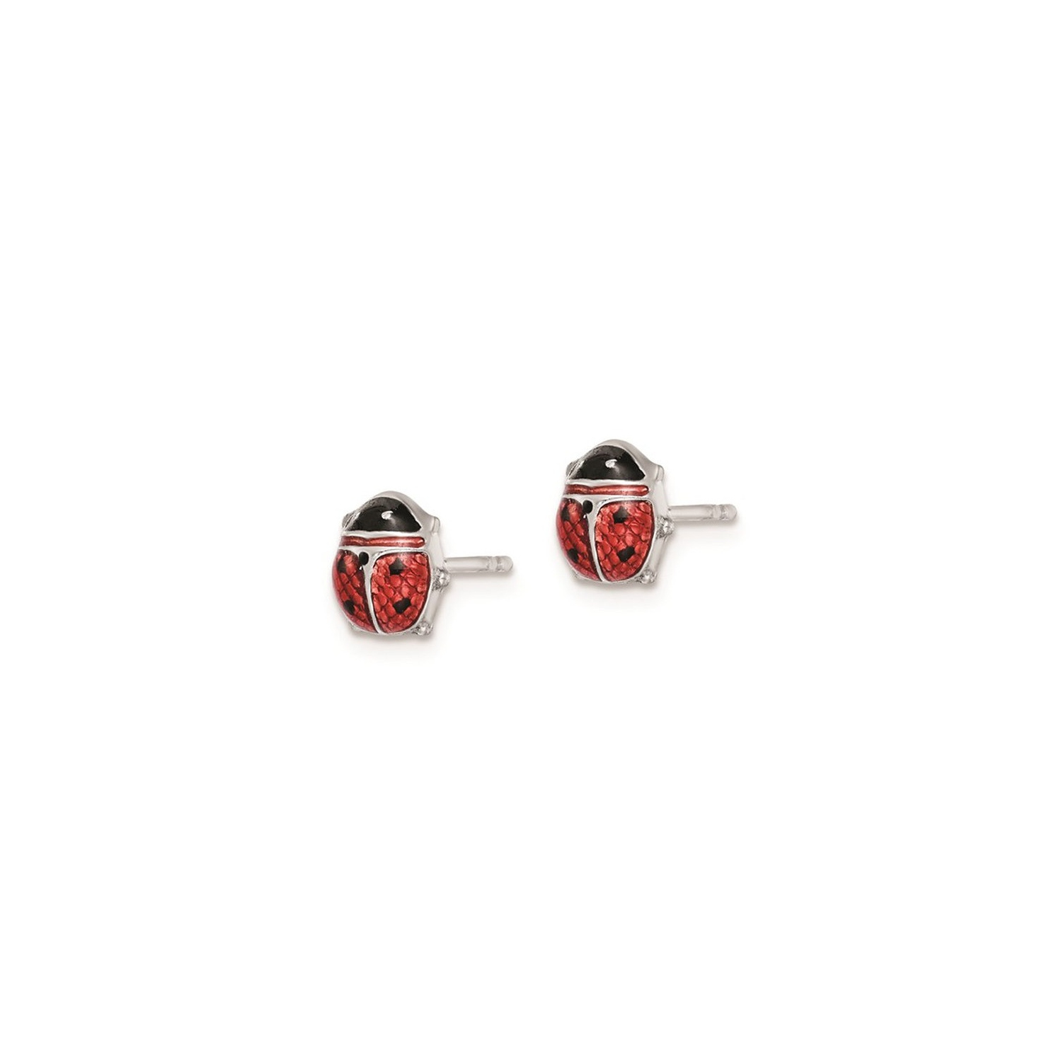 Sterling Silver Post Earrings with Enameled Lady Bugs