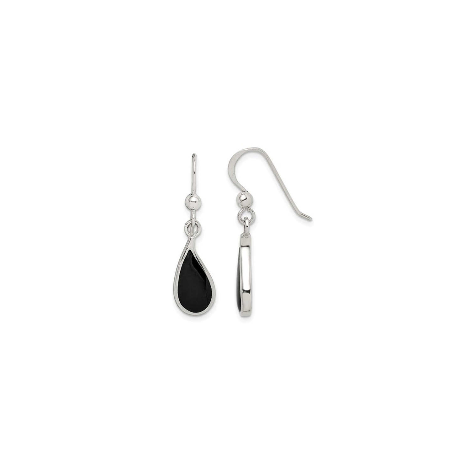 Black Onyx Teardrop Dangle Earrings in Sterling Silver