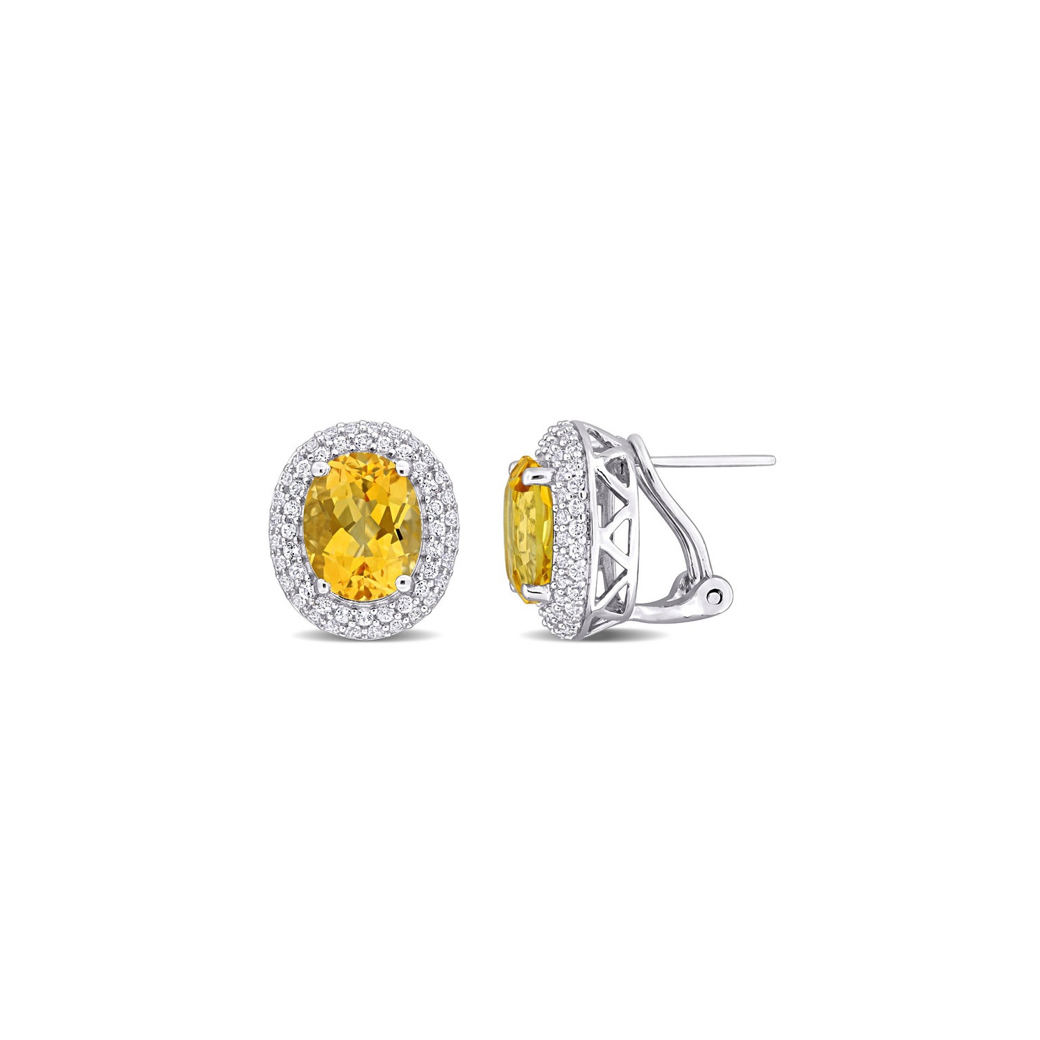 Boucles d'oreilles bouton 7,84&nbsp;carat, citrine et topaze blanche en argent sterling