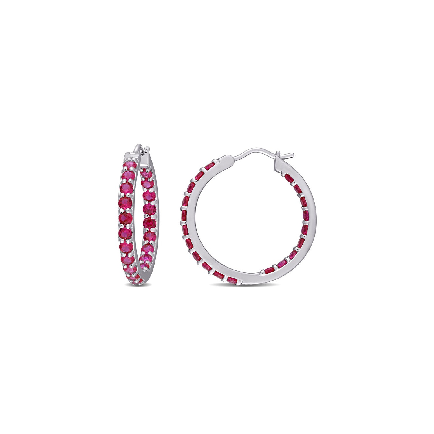 3.00 Carat Lab-Created Ruby Hoop Earrings in Sterling Silver