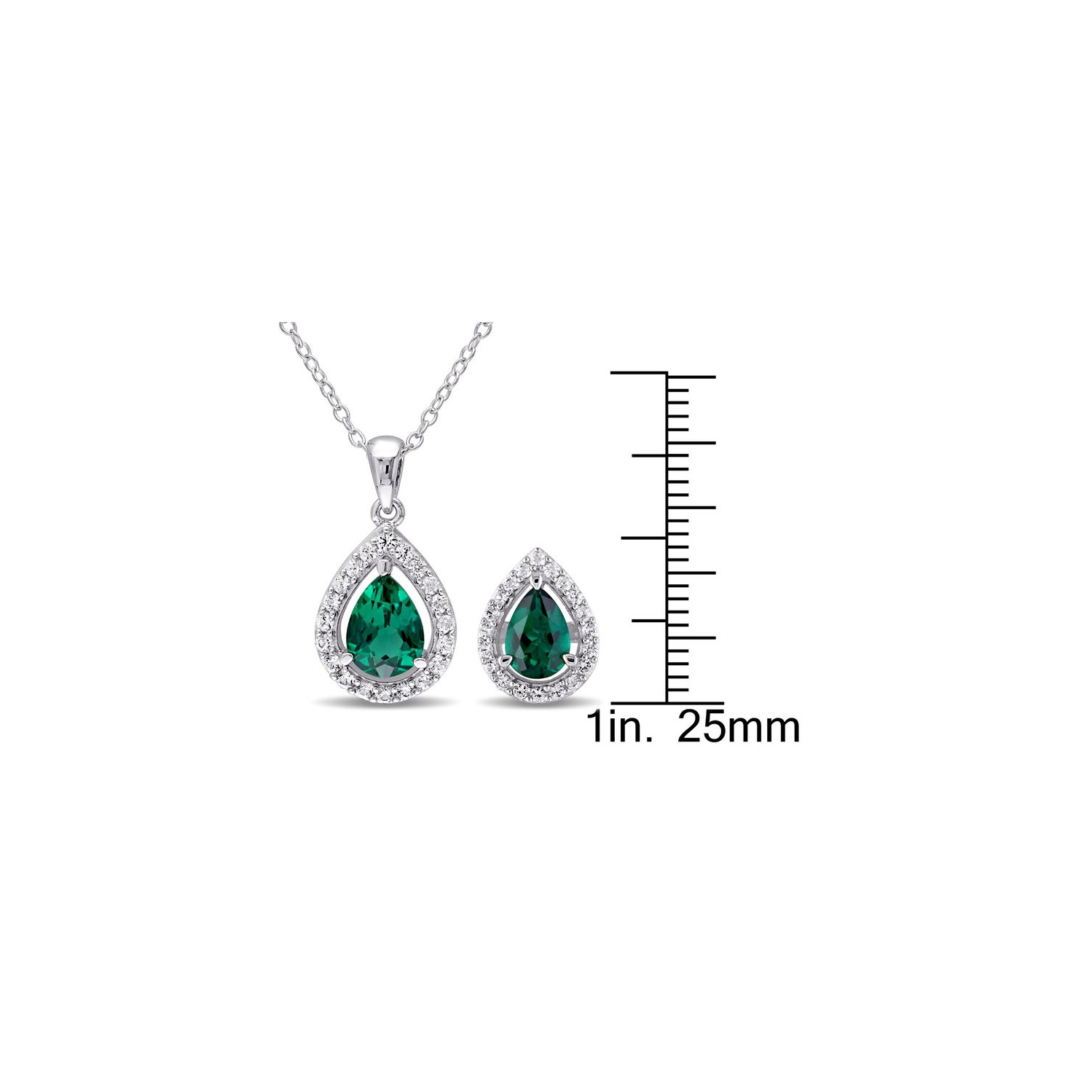 Boucles d'oreilles et pendentif en argent sterling avec émeraude synthétique et saphirs blancs synthétiques de 3,20&nbsp;carat