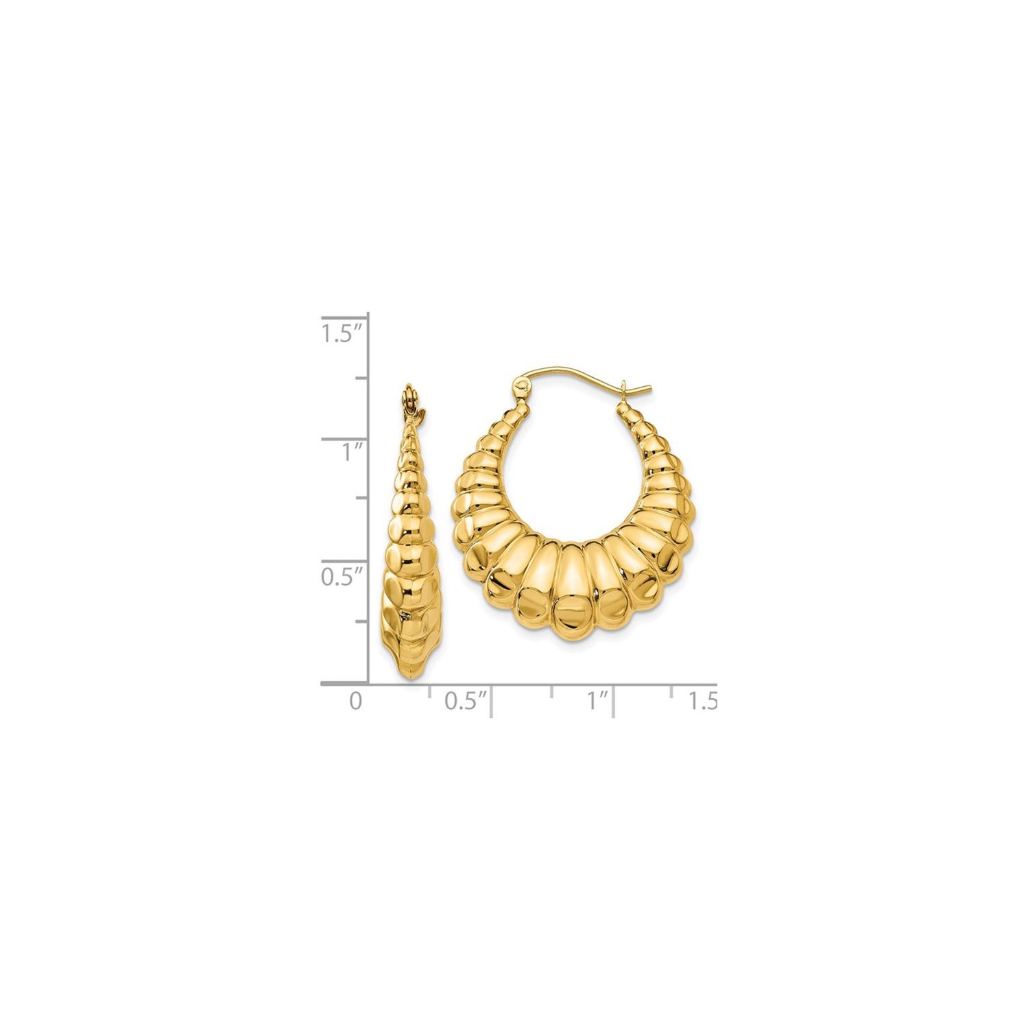 Anneaux creux festonnés, or jaune 14K K