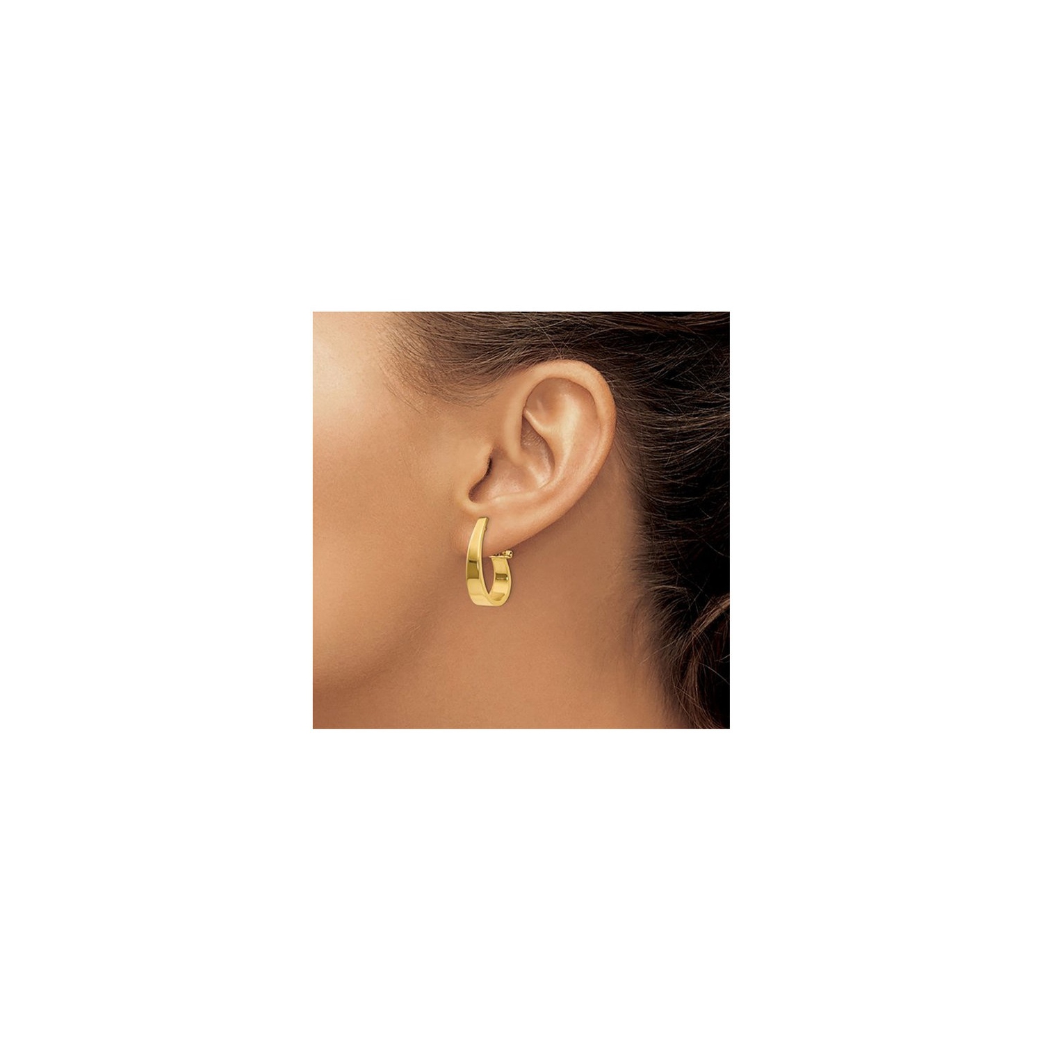 Anneaux d'oreilles en J polis avec fermoir à clic en or jaune 14K ct