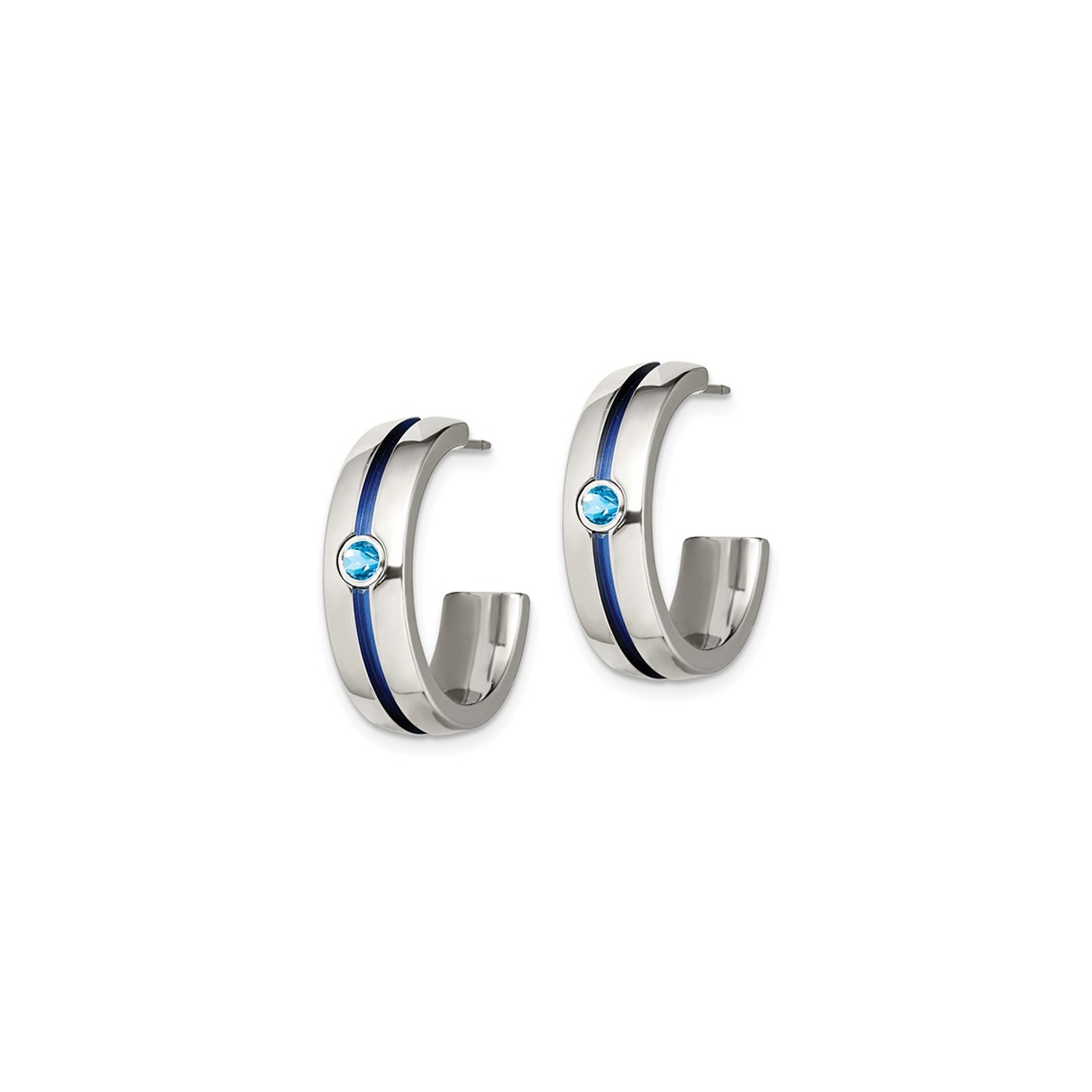 Titanium Hoop Earrings with Blue Topaz