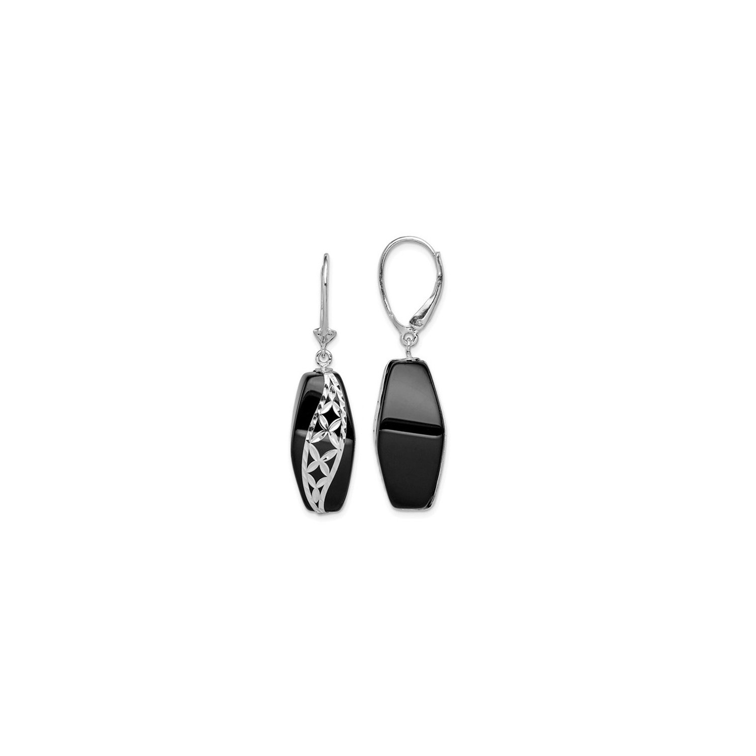 Boucles d'oreilles à fermoir à levier, onyx noir, argent sterling