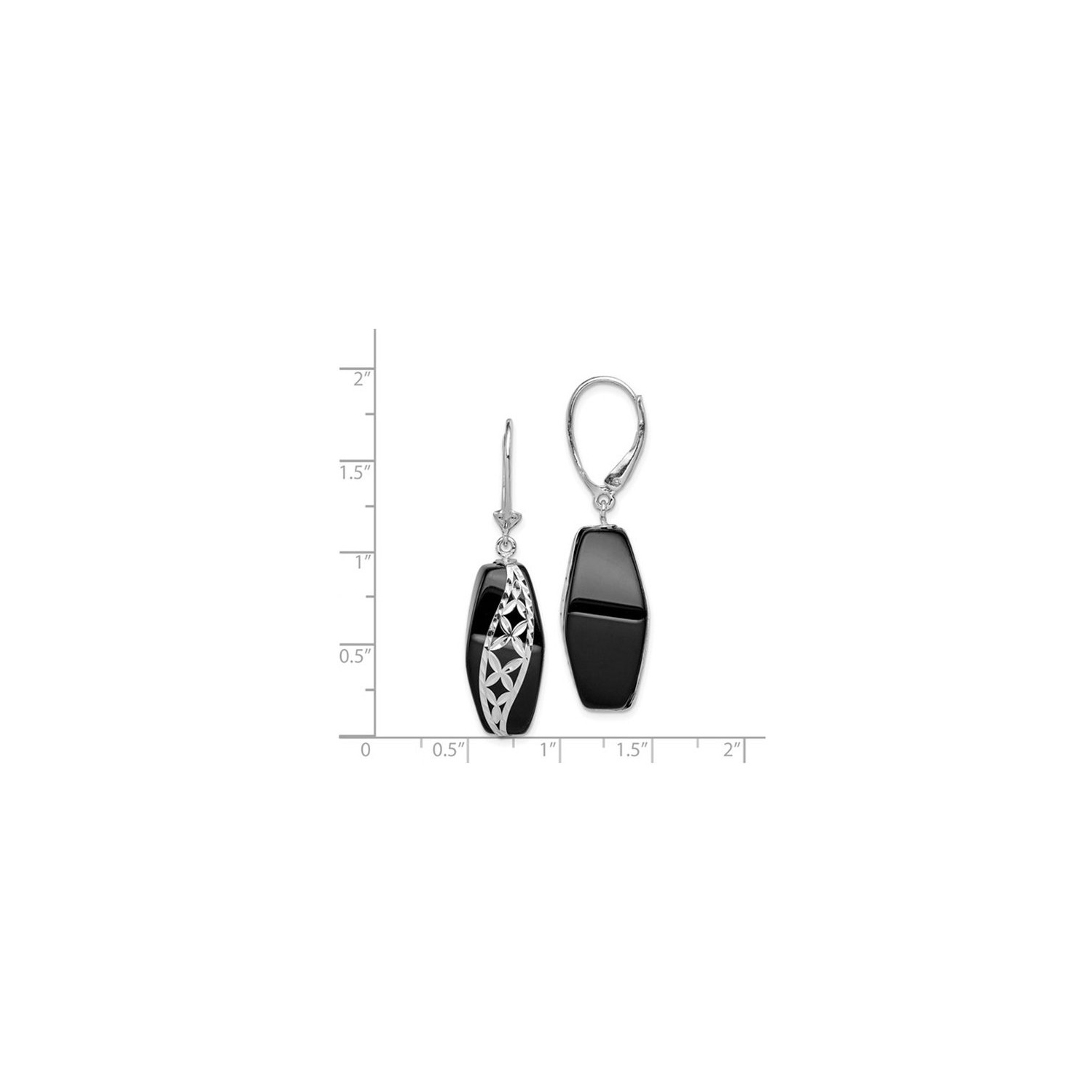 Boucles d'oreilles à fermoir à levier, onyx noir, argent sterling