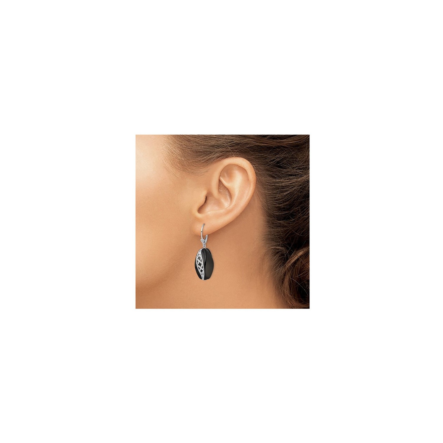 Boucles d'oreilles à fermoir à levier, onyx noir, argent sterling