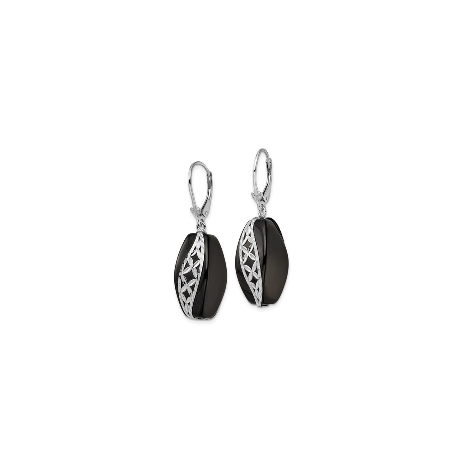 Boucles d'oreilles à fermoir à levier, onyx noir, argent sterling