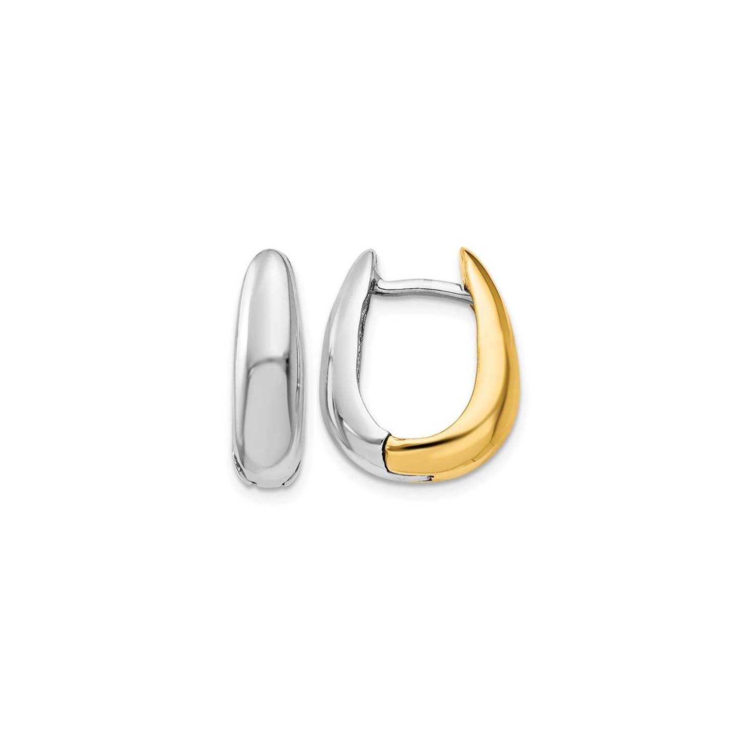14K Yellow and White Gold Polished U-Shape Hoop Earrings