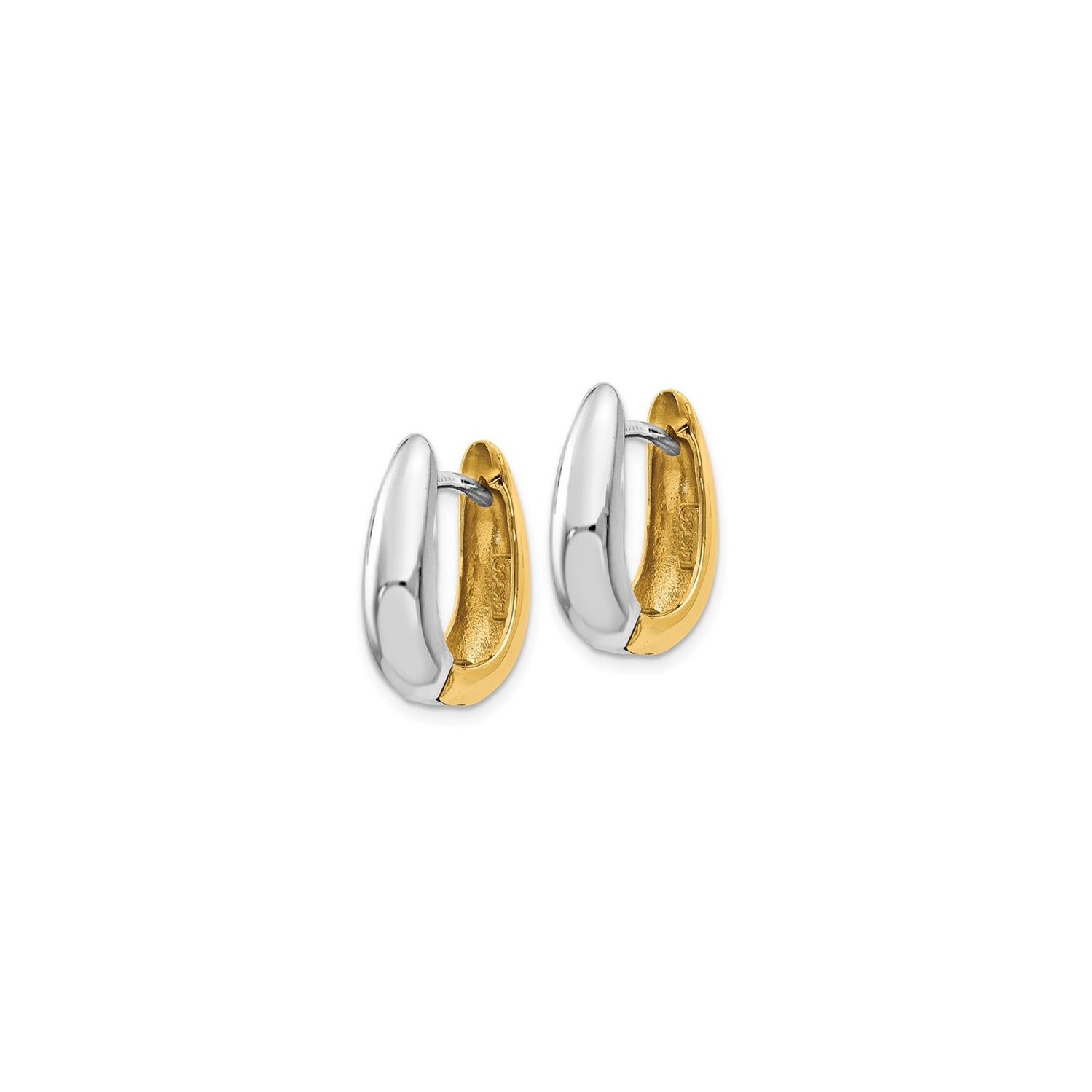 14K Yellow and White Gold Polished U-Shape Hoop Earrings