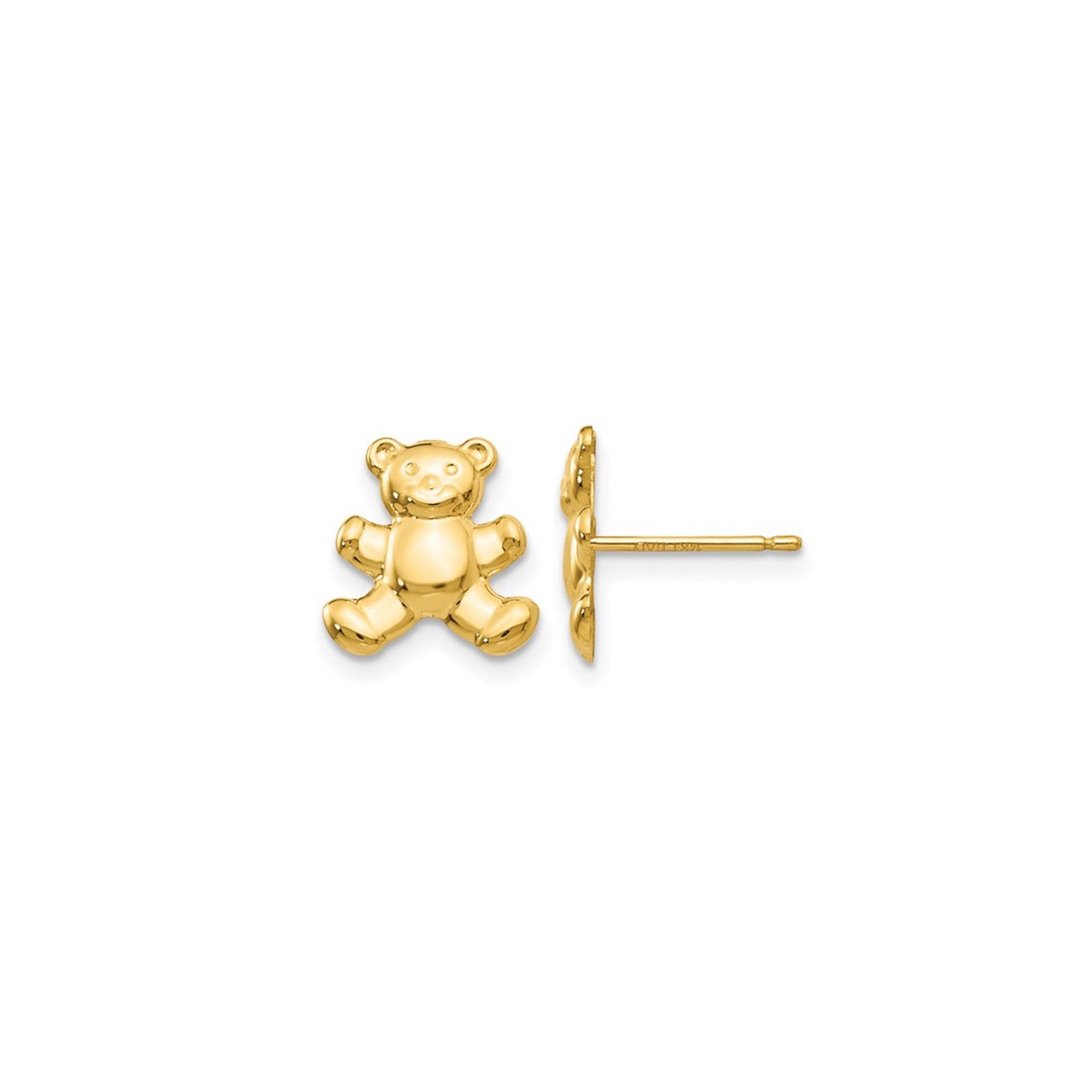 Petites boucles d'oreilles à breloque en forme d'ourson en or jaune 14K ct