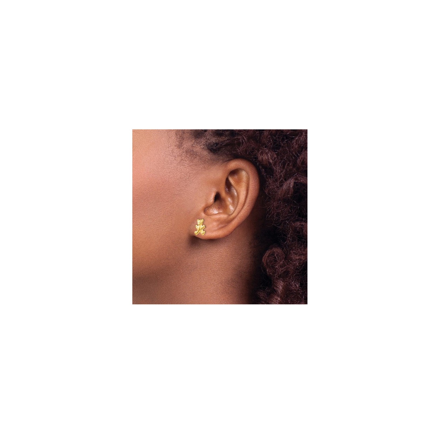 Petites boucles d'oreilles à breloque en forme d'ourson en or jaune 14K ct