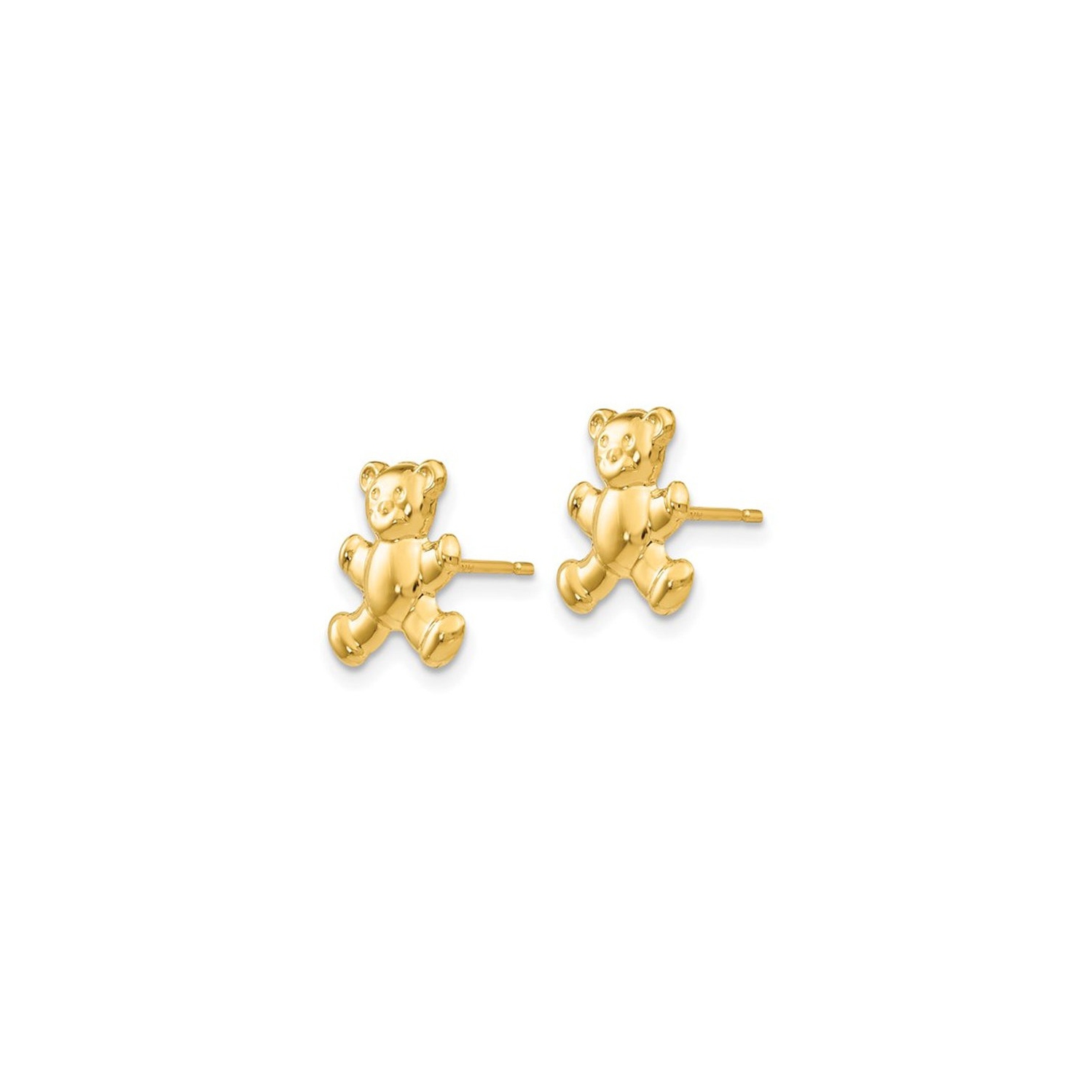 Petites boucles d'oreilles à breloque en forme d'ourson en or jaune 14K ct