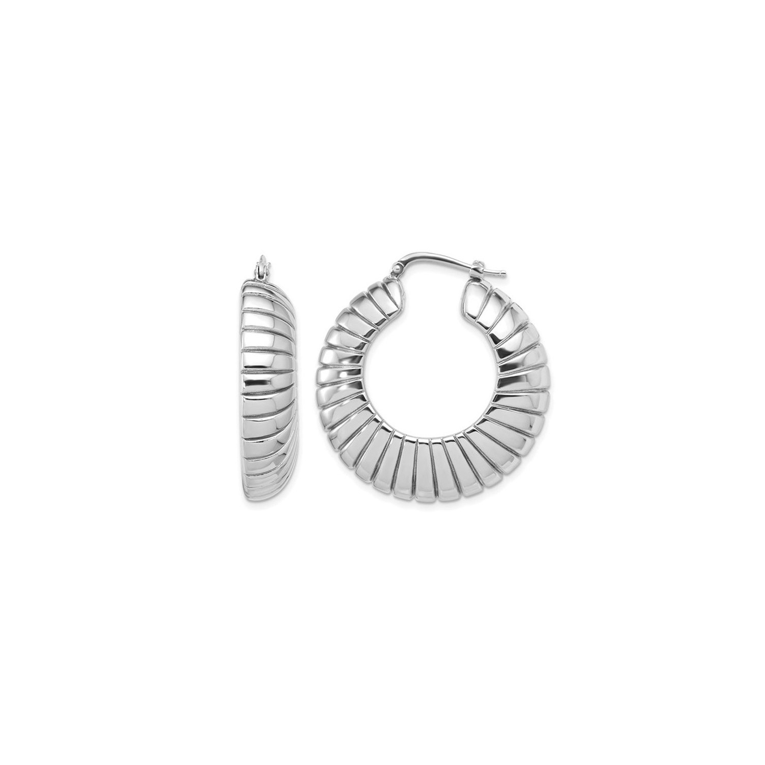 Striped Large Sterling Silver Hoop Earrings with Texture Design