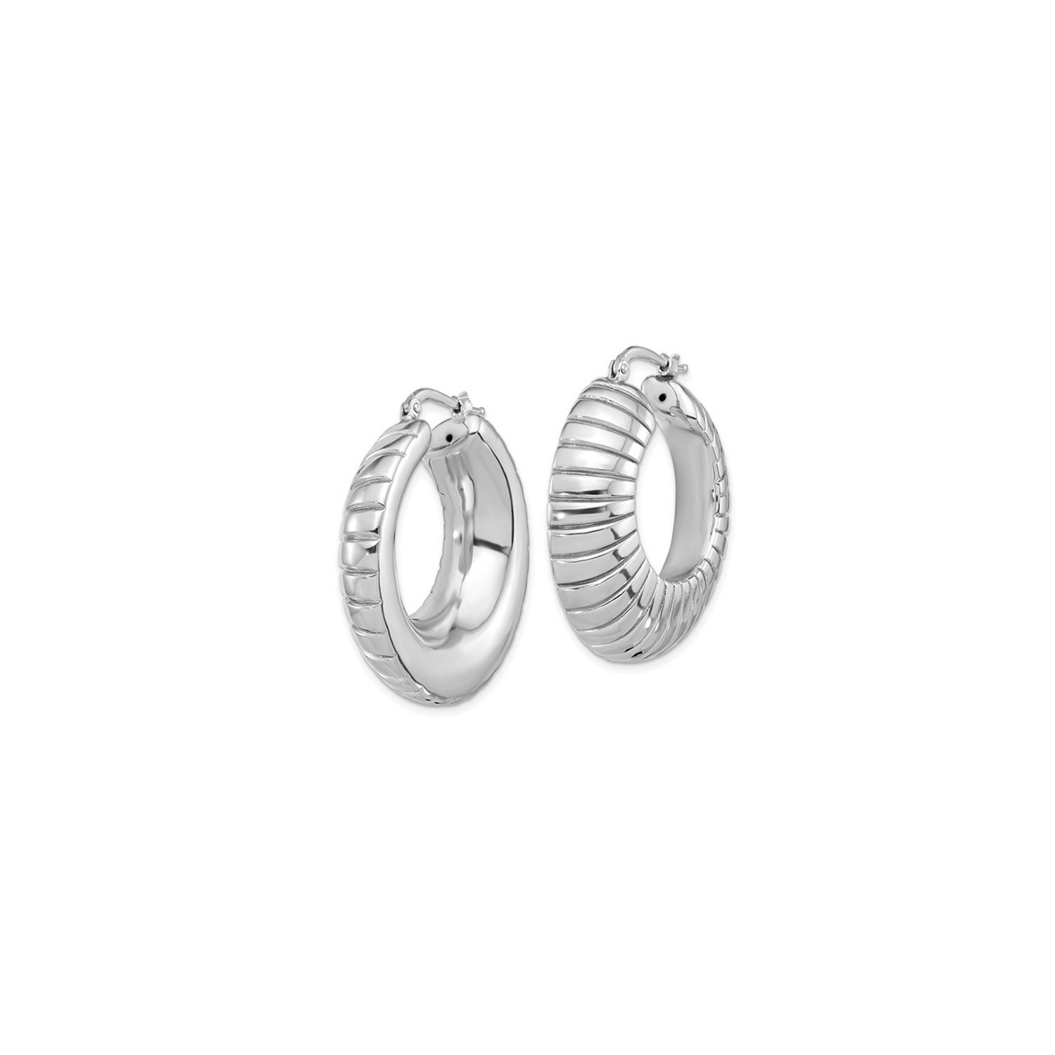 Striped Large Sterling Silver Hoop Earrings with Texture Design