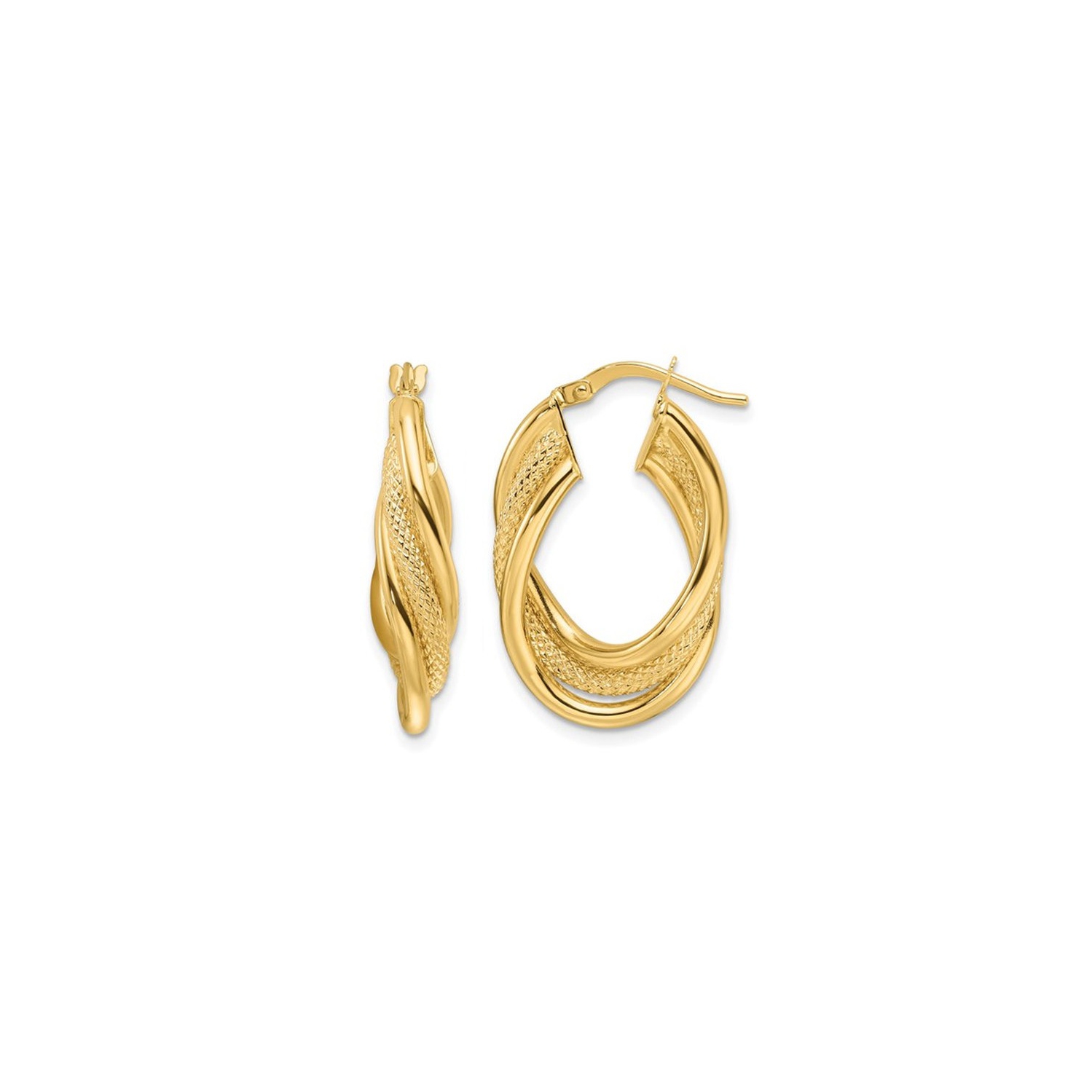 14K Yellow Gold Intertwined Oval Hoop Earrings