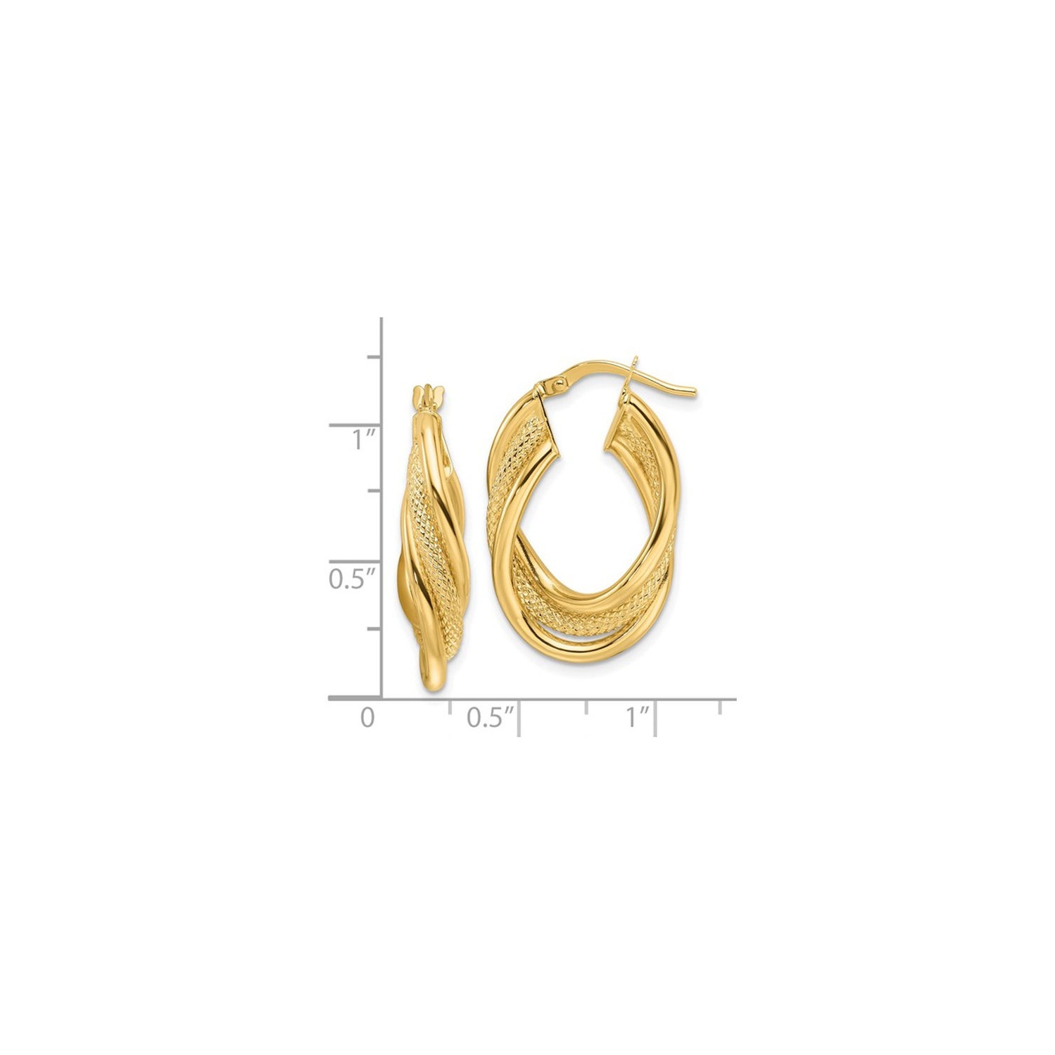 14K Yellow Gold Intertwined Oval Hoop Earrings