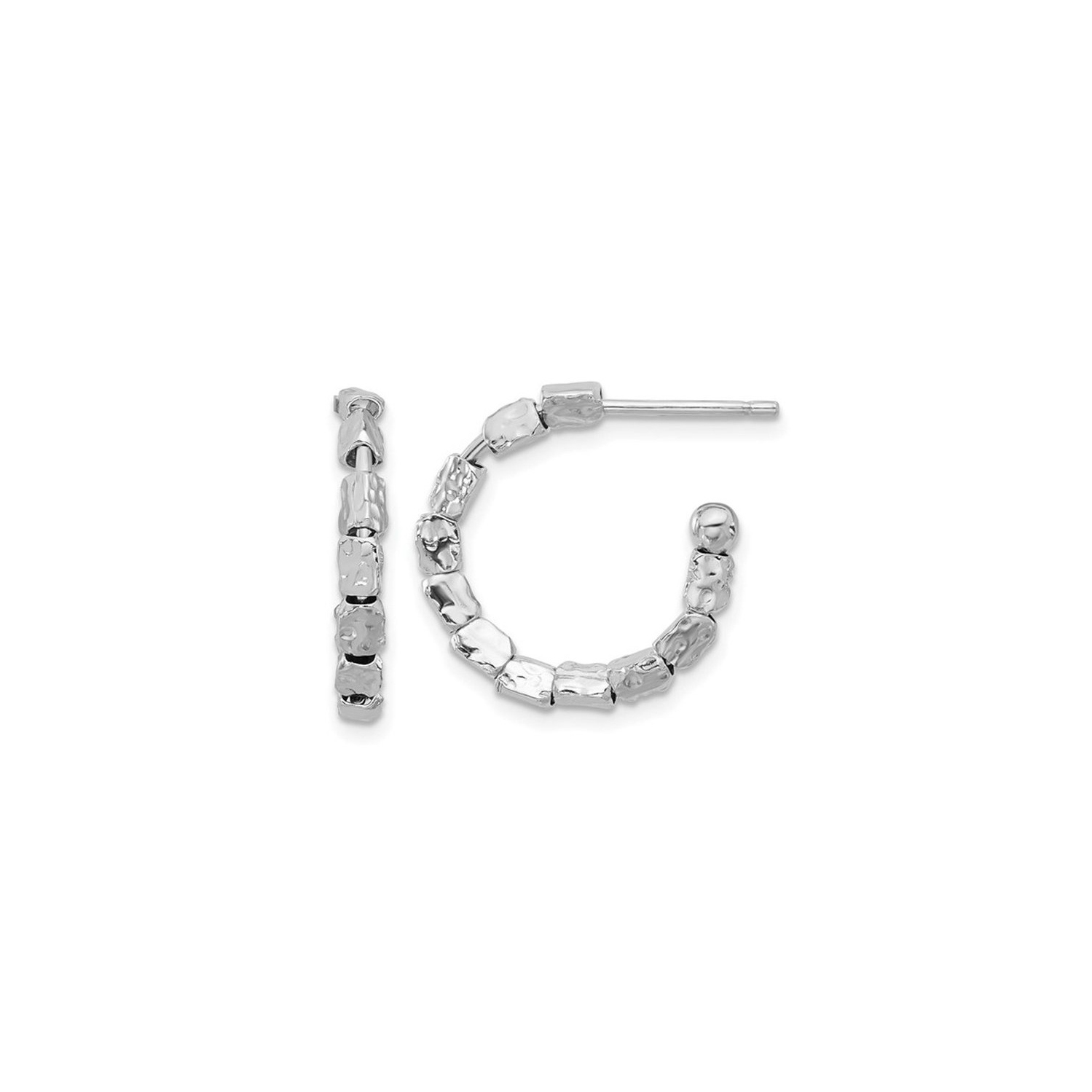 Sterling Silver Hammered Hoop Post Earrings