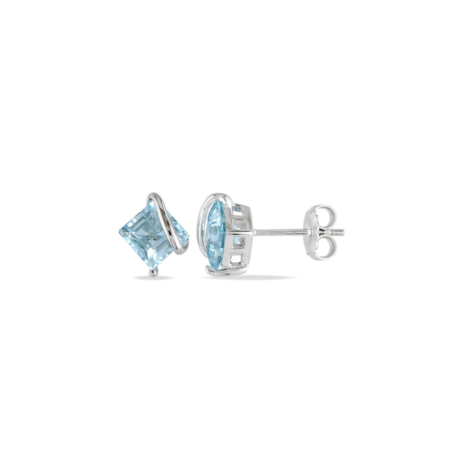Boucles d'oreilles solitaires en or blanc 10K ct avec topaze bleu ciel de 2,75&nbsp;carat