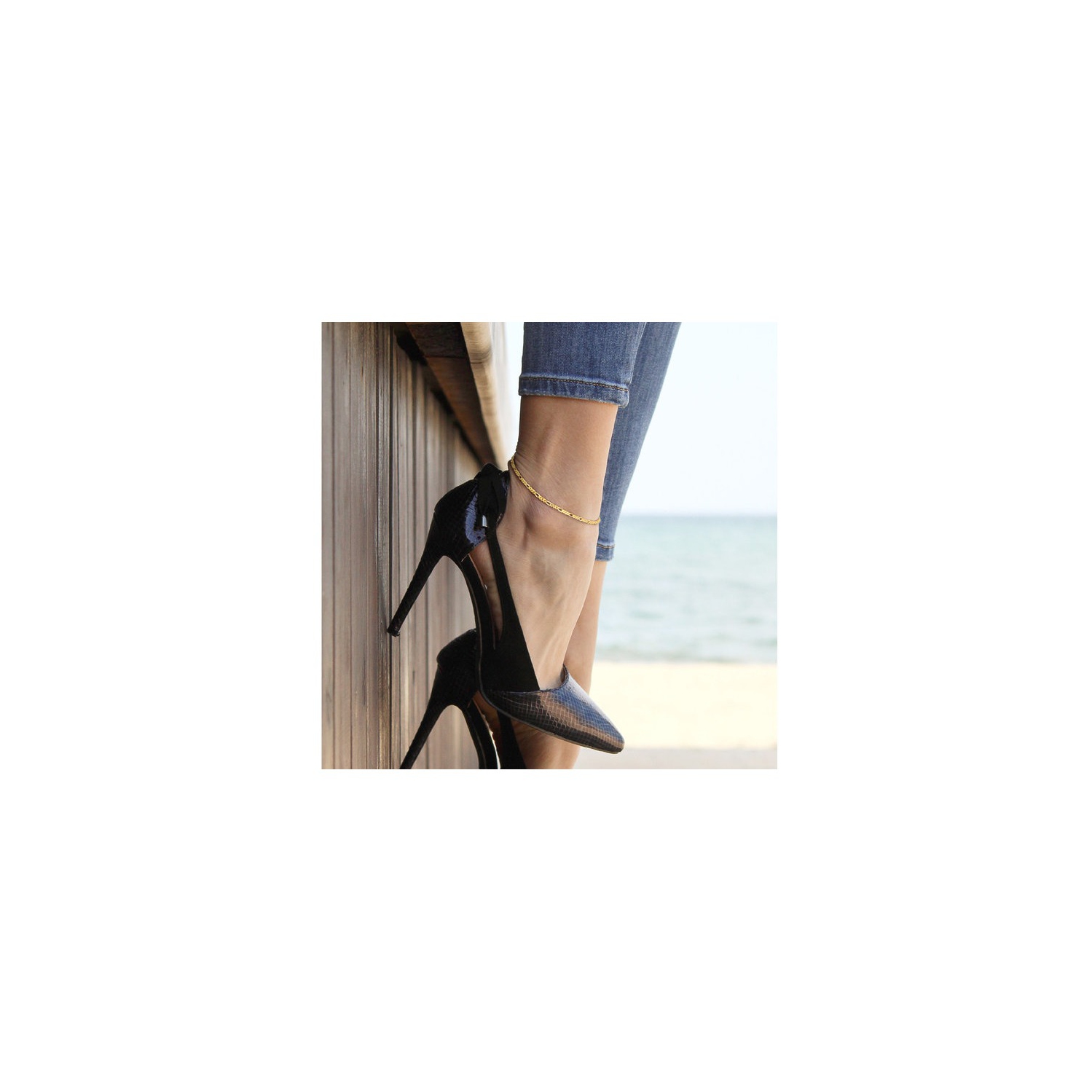 Chaîne de cheville Figaro en argent sterling plaqué jaune