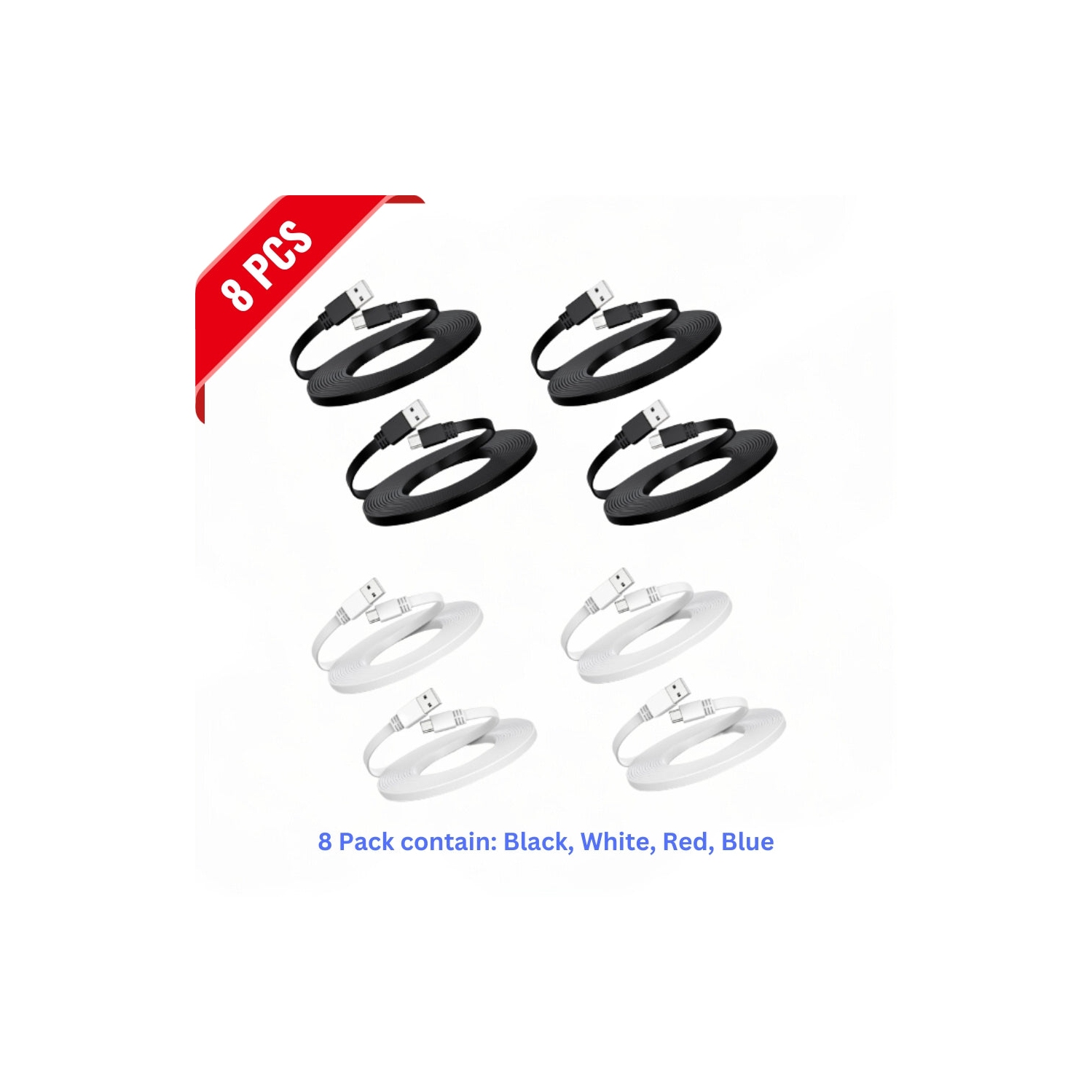 [8 Pack] Multi-Color Flat Micro USB Cable Pack 1.5M