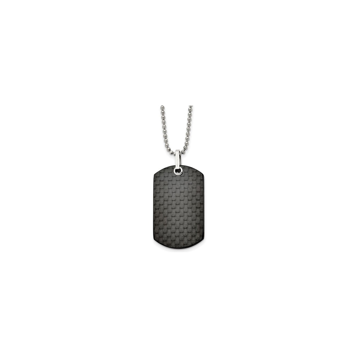 Collier à pendentif plaque d'identité homme en fibre de carbone noire, acier inoxydable, chaîne